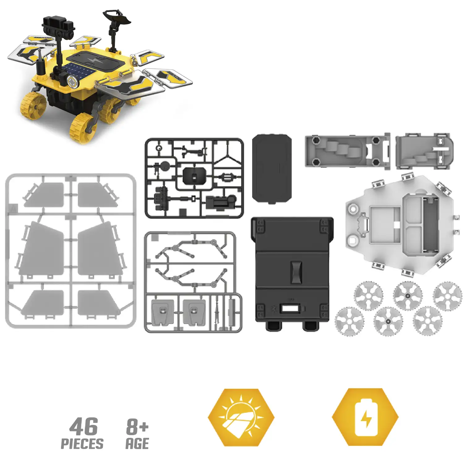 Rover de Marte para construir. 46 piezas. Funcionamiento solar y por batería.