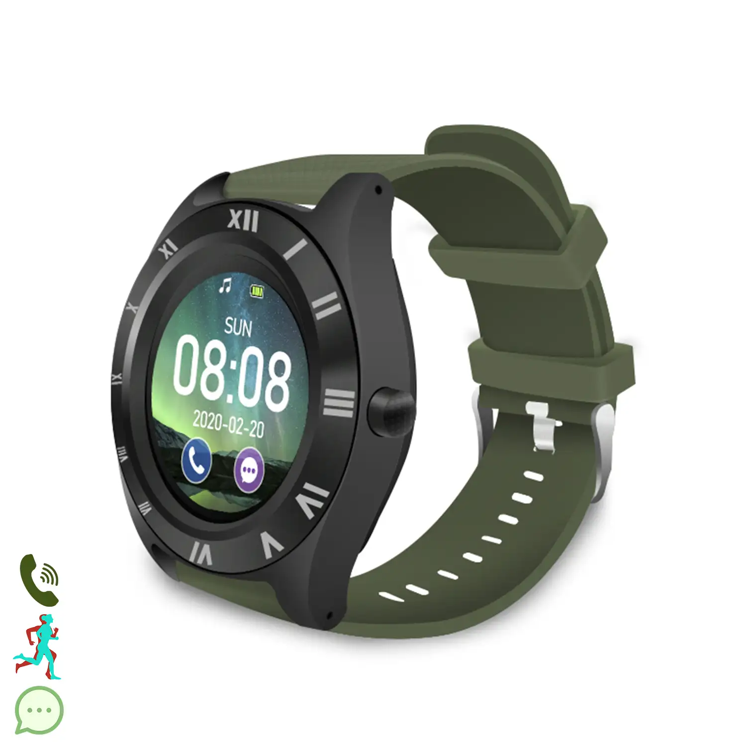 Smartwatch M11 multifunción con cámara, podómetro, aviso de llamadas, notificaciones. App para Android. Opción de SIM y micro SD.