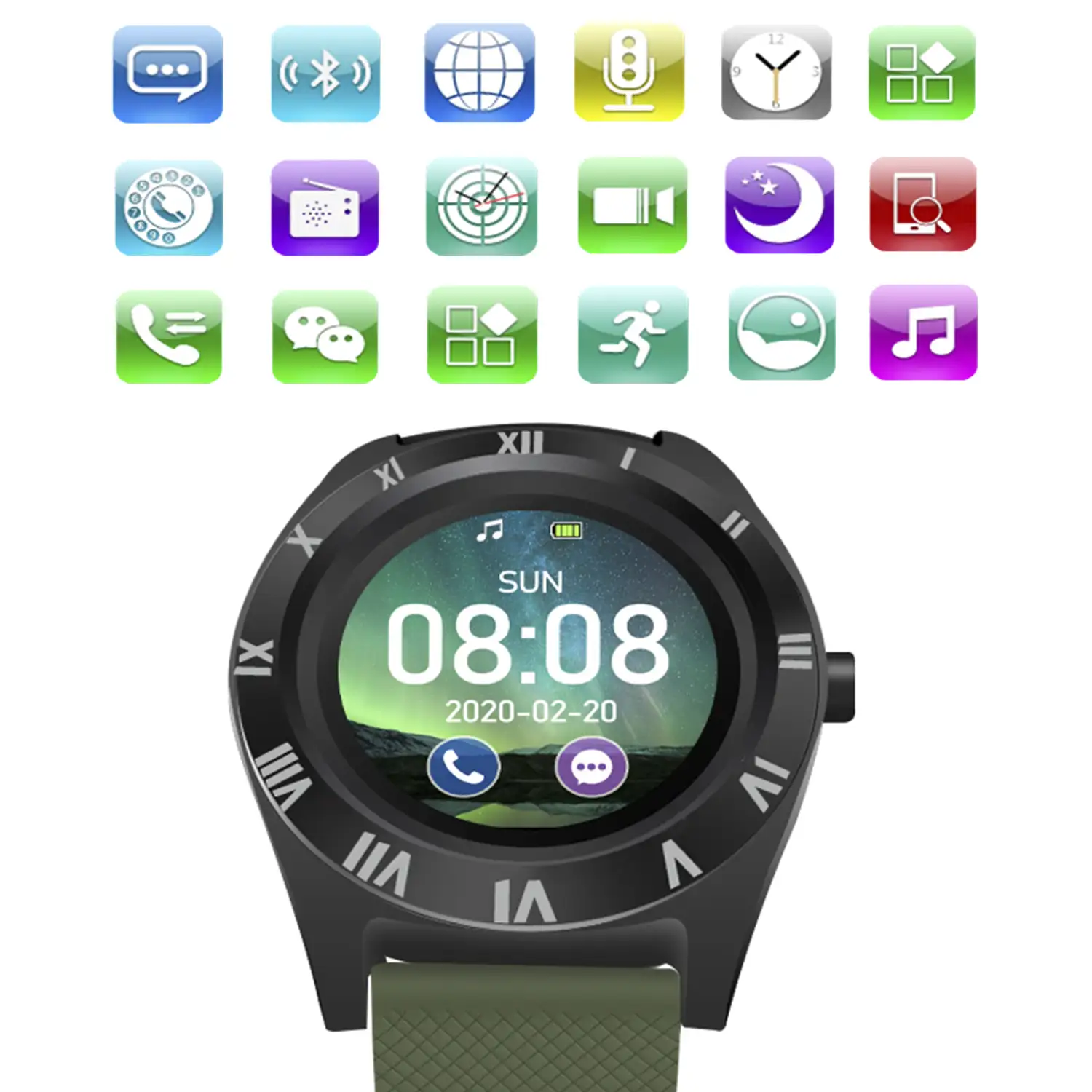 Smartwatch M11 multifunción con cámara, podómetro, aviso de llamadas, notificaciones. App para Android. Opción de SIM y micro SD.