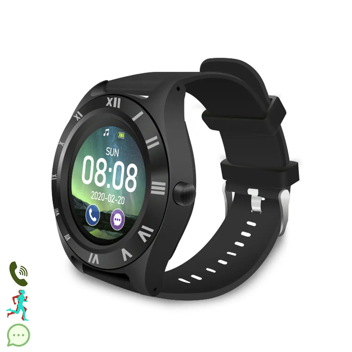 Smartwatch M11 multifunción con cámara, podómetro, aviso de llamadas, notificaciones. App para Android. Opción de SIM y micro SD.