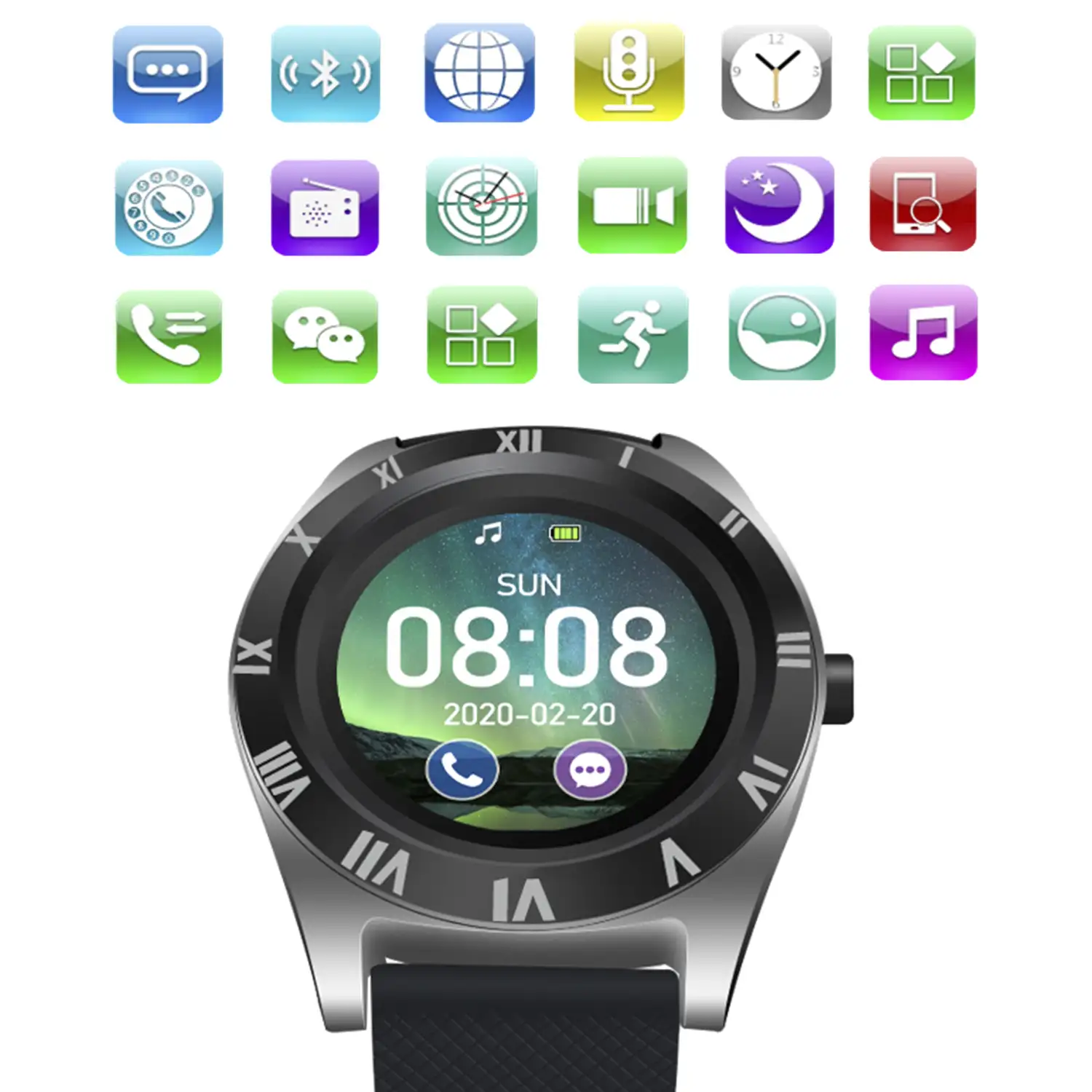 Smartwatch M11 multifunción con cámara, podómetro, aviso de llamadas, notificaciones. App para Android. Opción de SIM y micro SD.