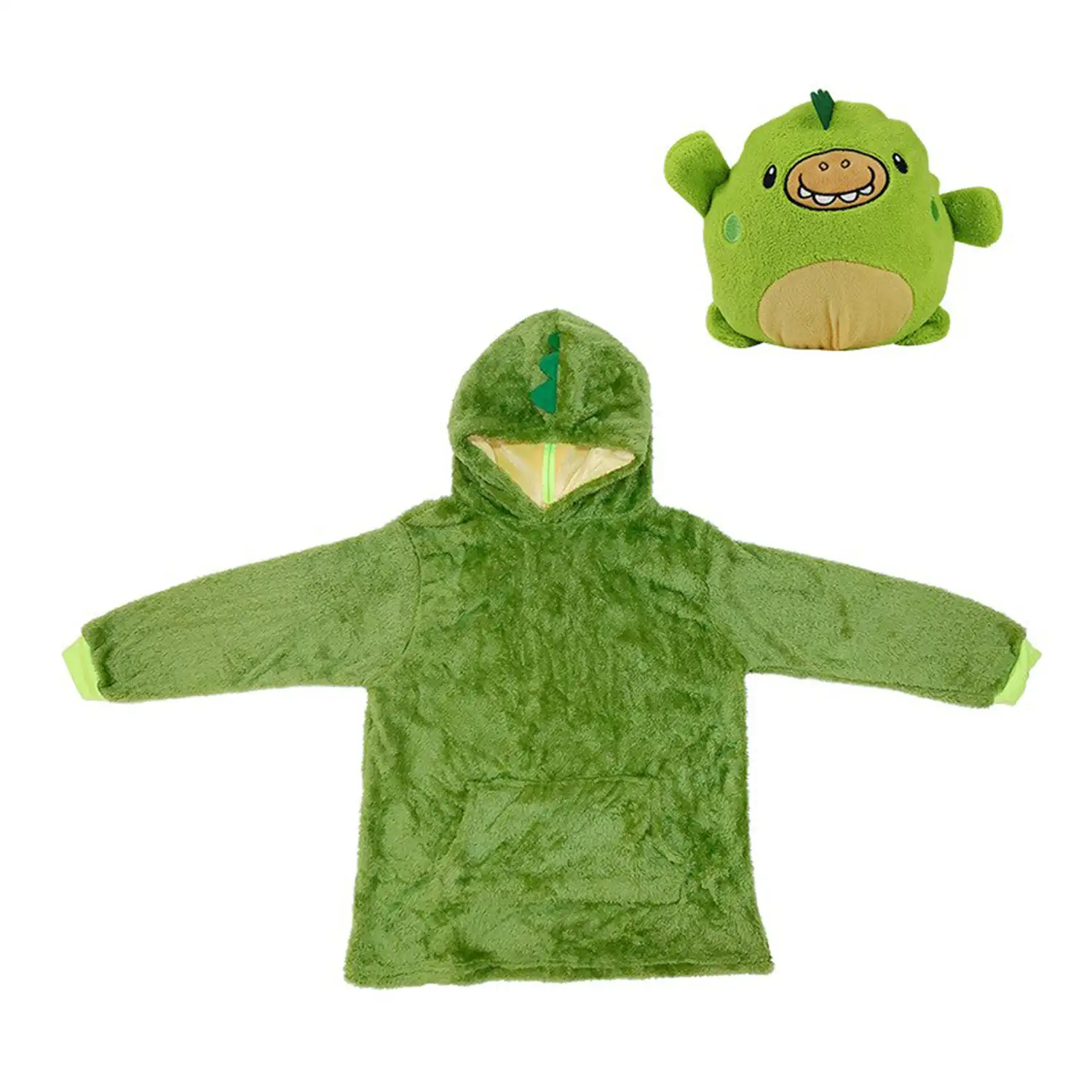 Peluche convertible en sudadera de felpa extrasuave, 60x47cm. Bolsillo frontal tipo canguro. Diseño Dragón