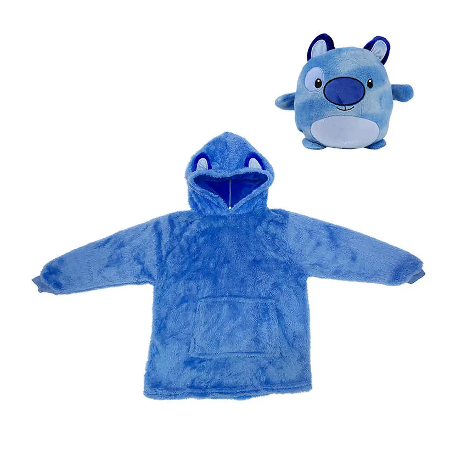 Peluche convertible en sudadera de felpa extrasuave, 60x47cm. Bolsillo frontal tipo canguro. Diseño Osito