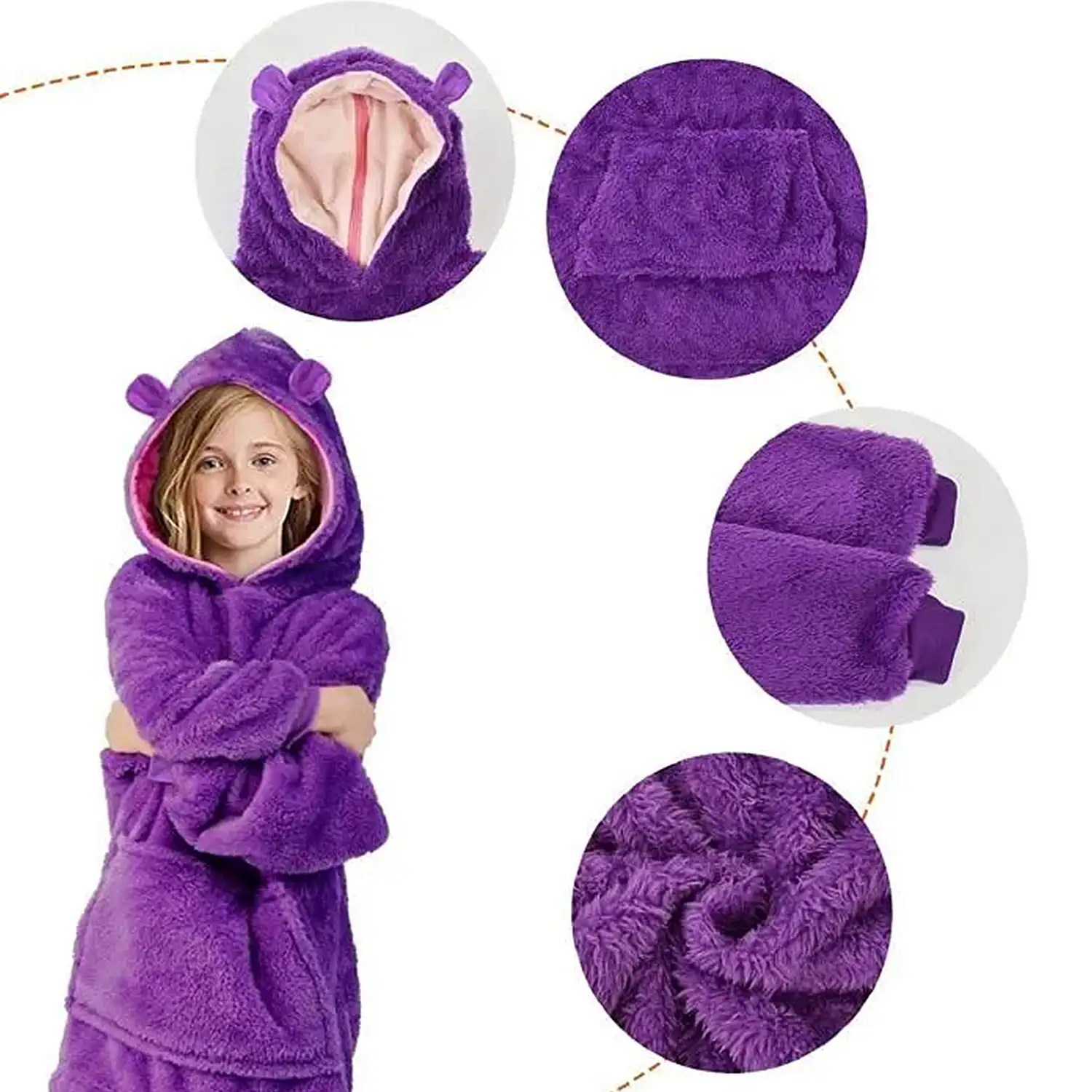 Peluche convertible en sudadera de felpa extrasuave, 60x47cm. Bolsillo frontal tipo canguro. Diseño Unicornio