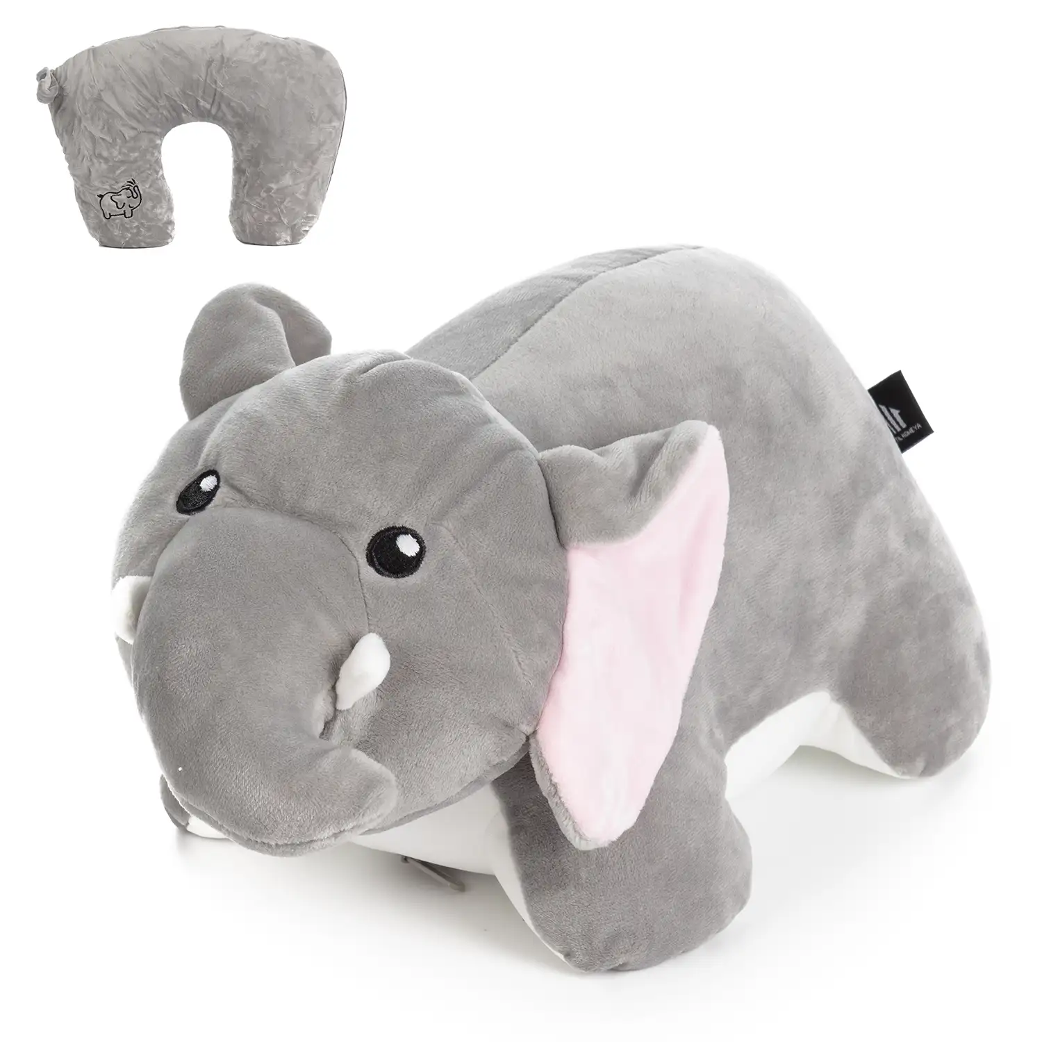 Elefante de peluche convertible en almohada de viaje cojín cervical, 2 en 1.