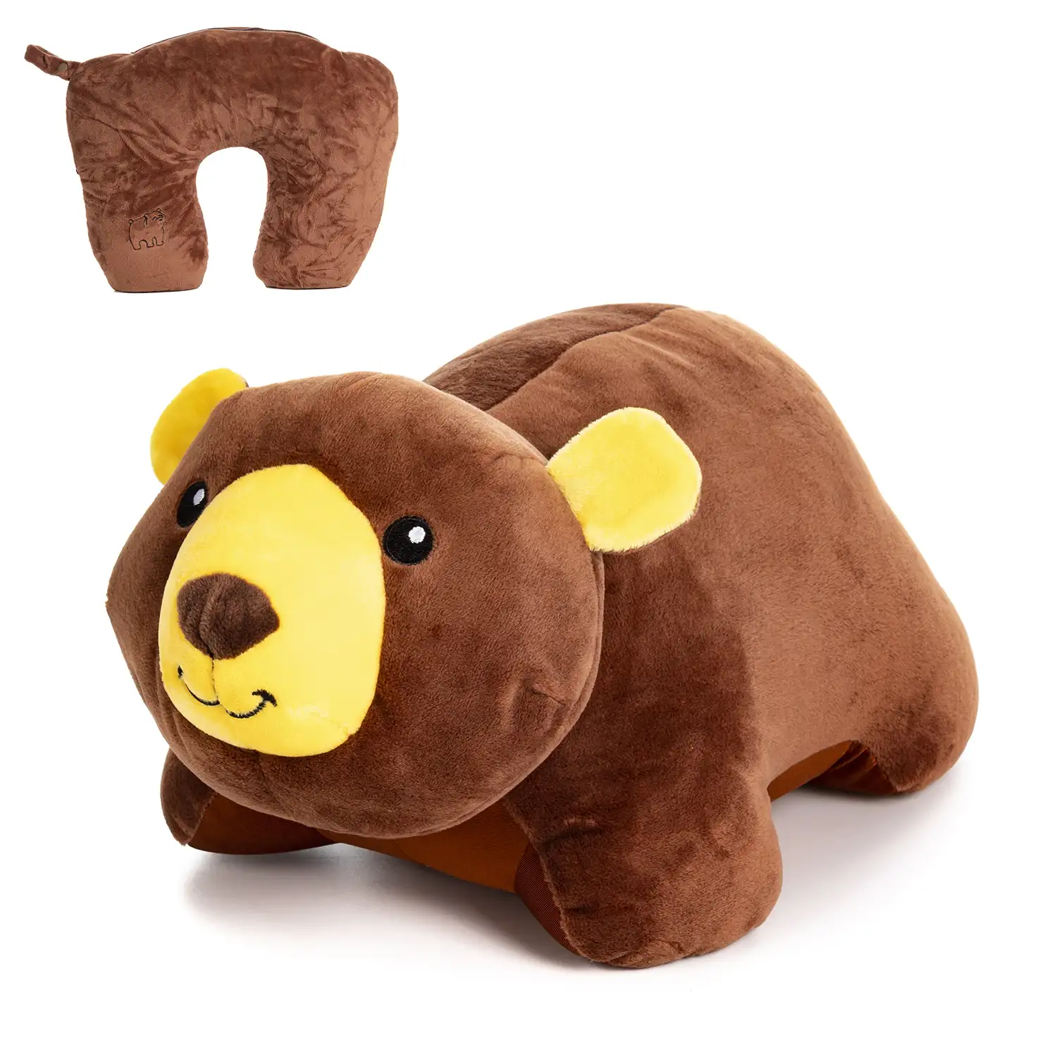 Oso de peluche convertible en almohada de viaje cojín cervical, 2 en 1.