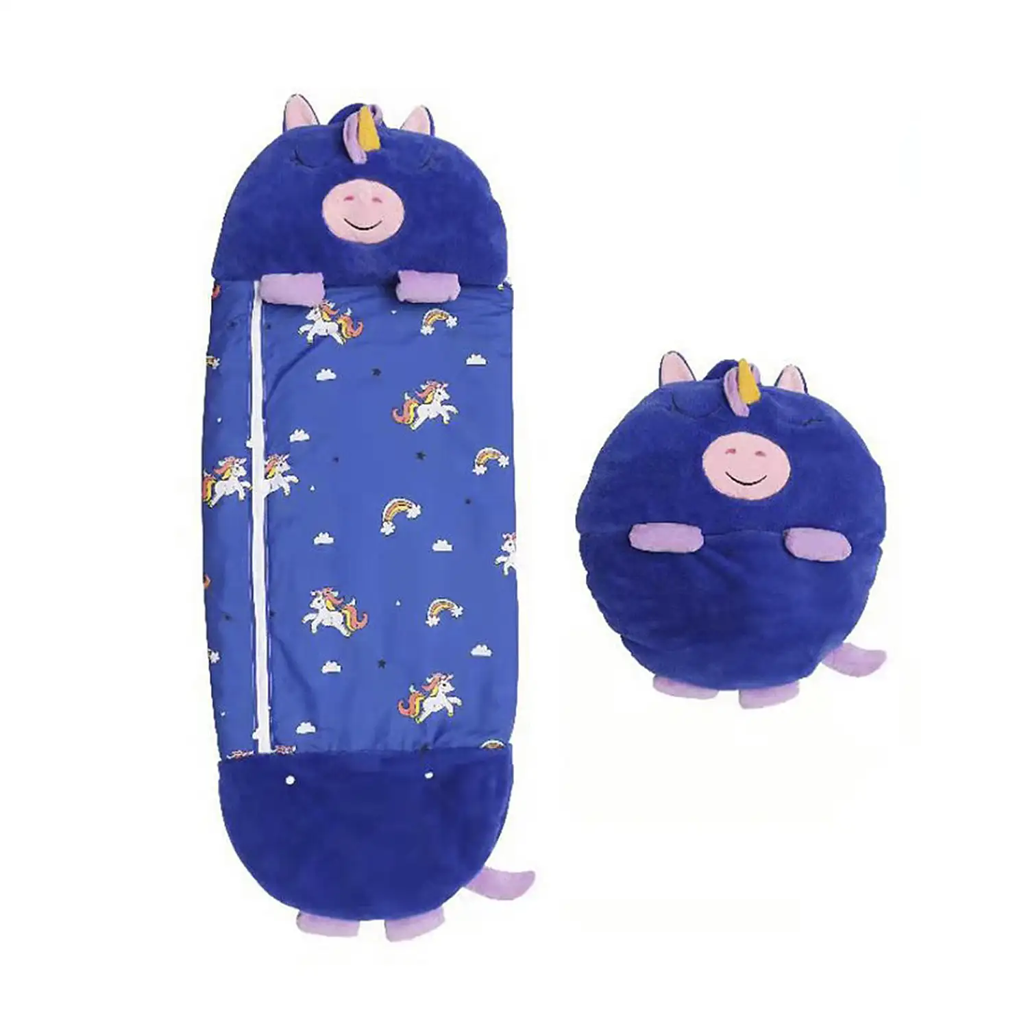 Saco de dormir convertible en almohada, para niños, Cerdicornio Azul. Tacto peluche. Pequeño / S: 128x45cm.