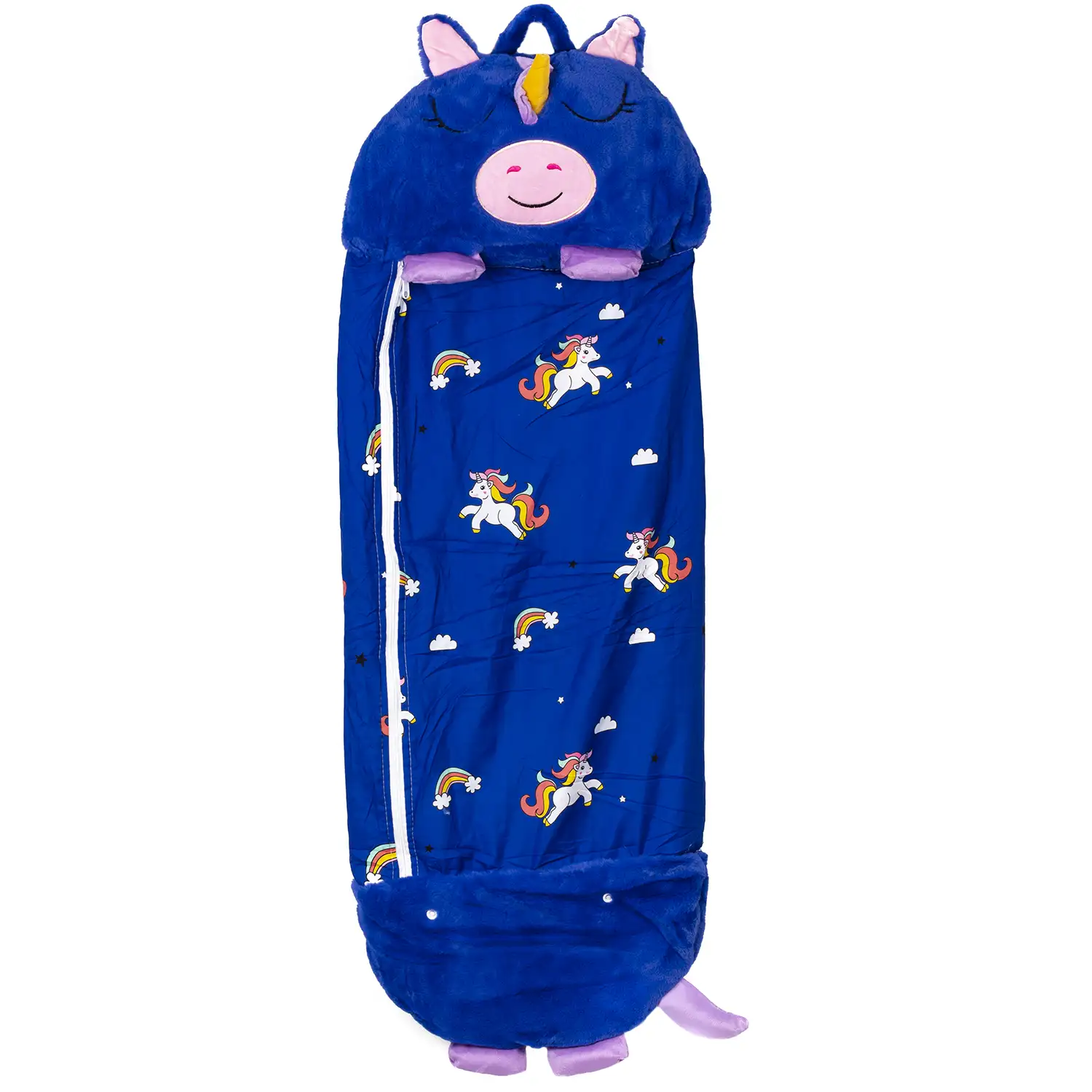 Saco de dormir convertible en almohada, para niños, Cerdicornio Azul Eléctrico. Tacto peluche. Pequeño / S: 128x45cm.