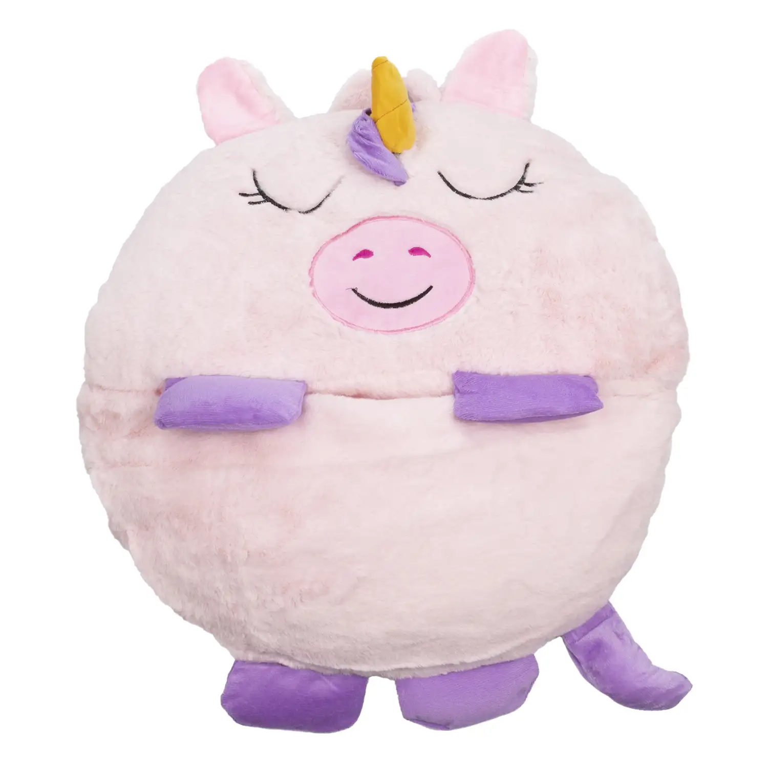 Saco de dormir convertible en almohada, para niños, Cerdicornio Rosa. Tacto peluche. Pequeño / S: 128x45cm.