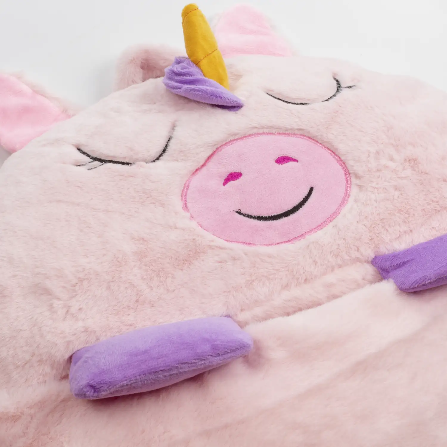 Saco de dormir convertible en almohada, para niños, Cerdicornio Rosa. Tacto peluche. Pequeño / S: 128x45cm.