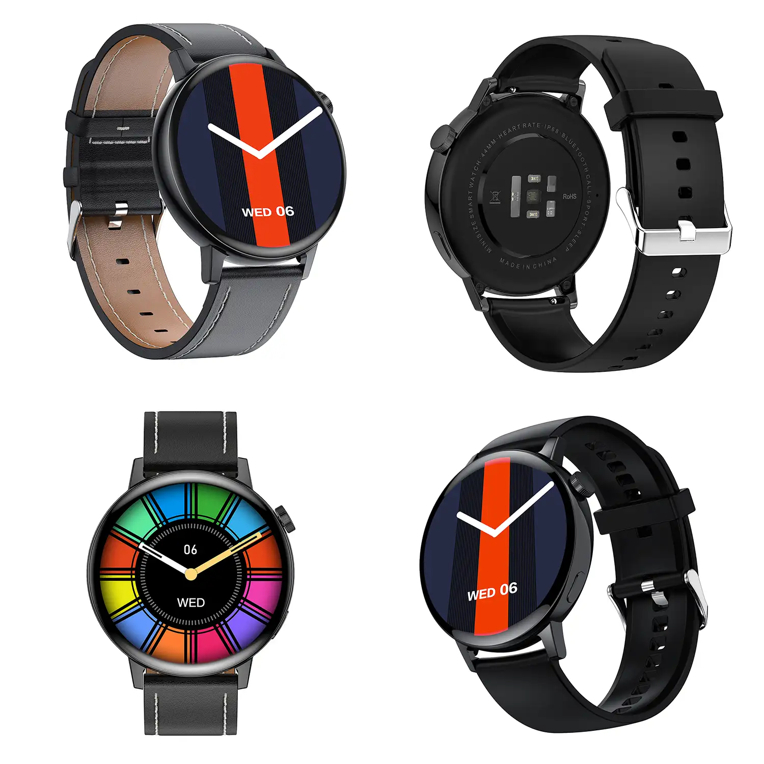 Smartwatch A03 con monitor cardiaco, O2 en sangre, juegos y modo multideportivo. Correa de cuero + correa de silicona.