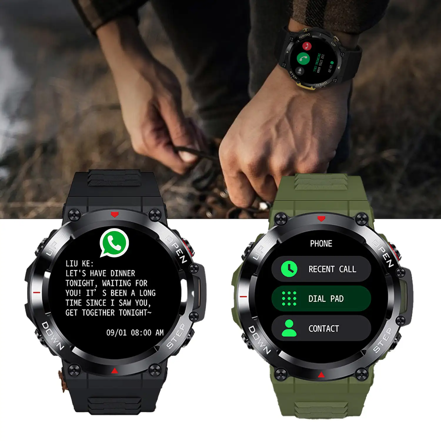 Smartwatch AK45 con monitor de tensión y cardiaco, información meteorológica y modos deportivos. Batería de 400mAh.