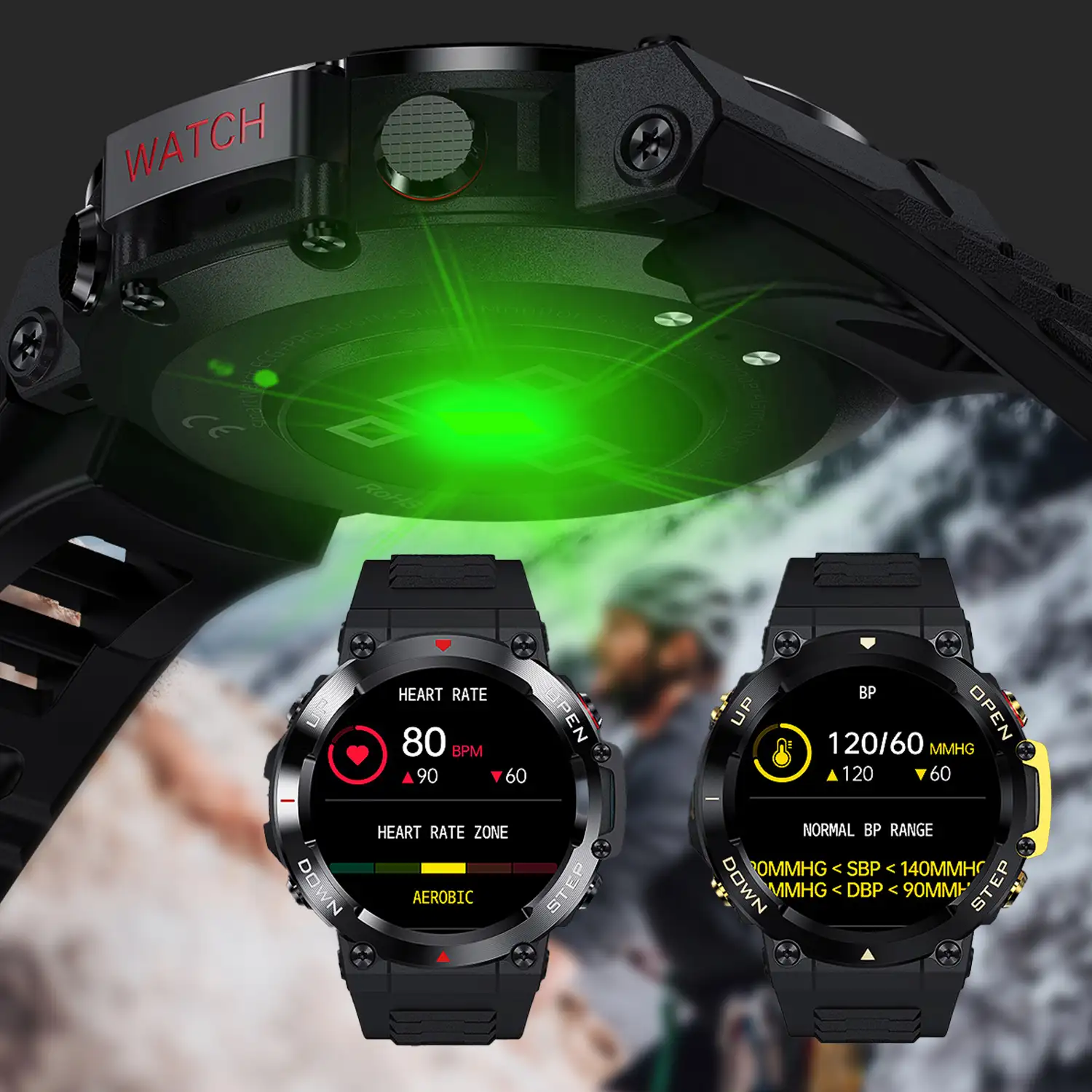 Smartwatch AK45 con monitor de tensión y cardiaco, información meteorológica y modos deportivos. Batería de 400mAh.