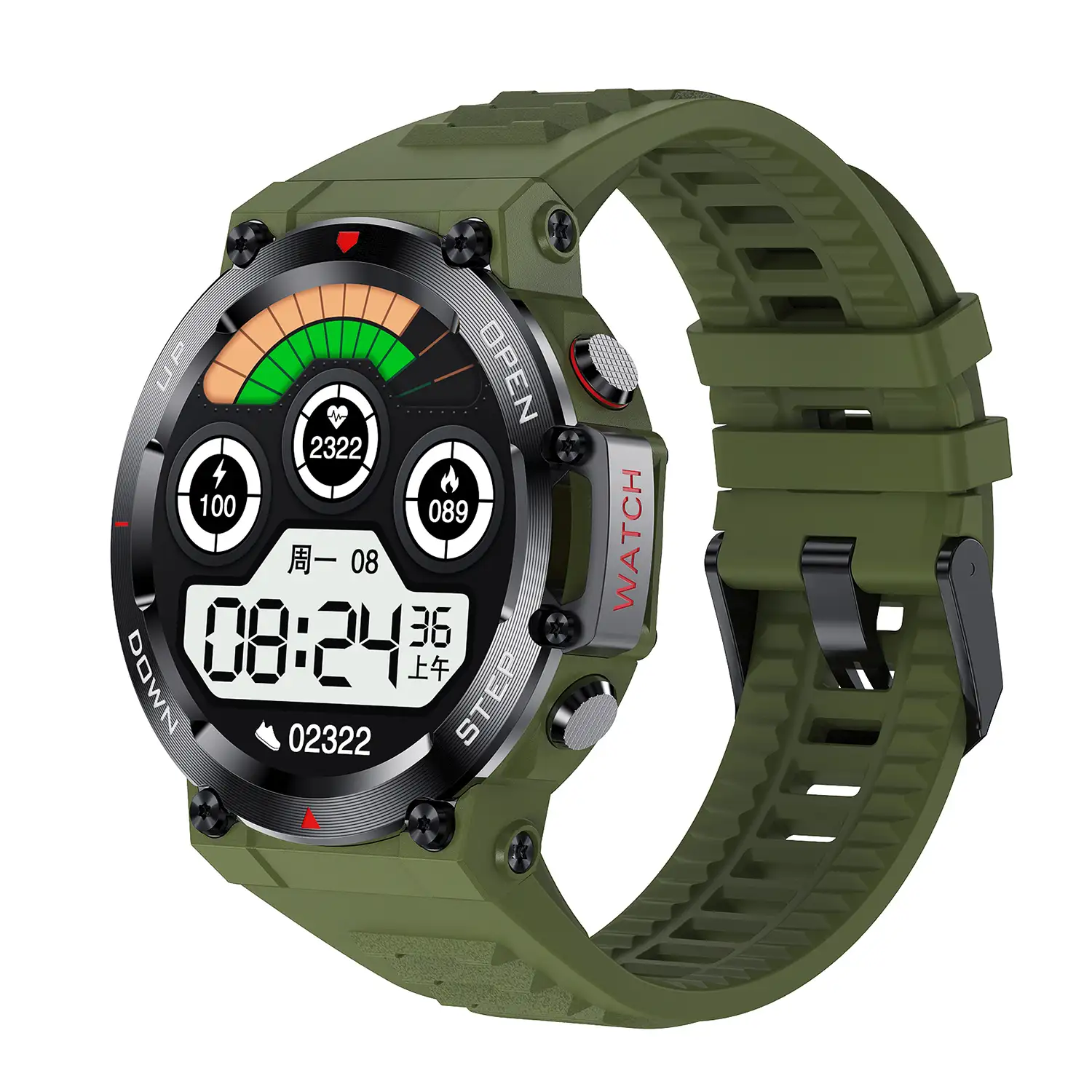 Smartwatch AK45 con monitor de tensión y cardiaco, información meteorológica y modos deportivos. Batería de 400mAh.
