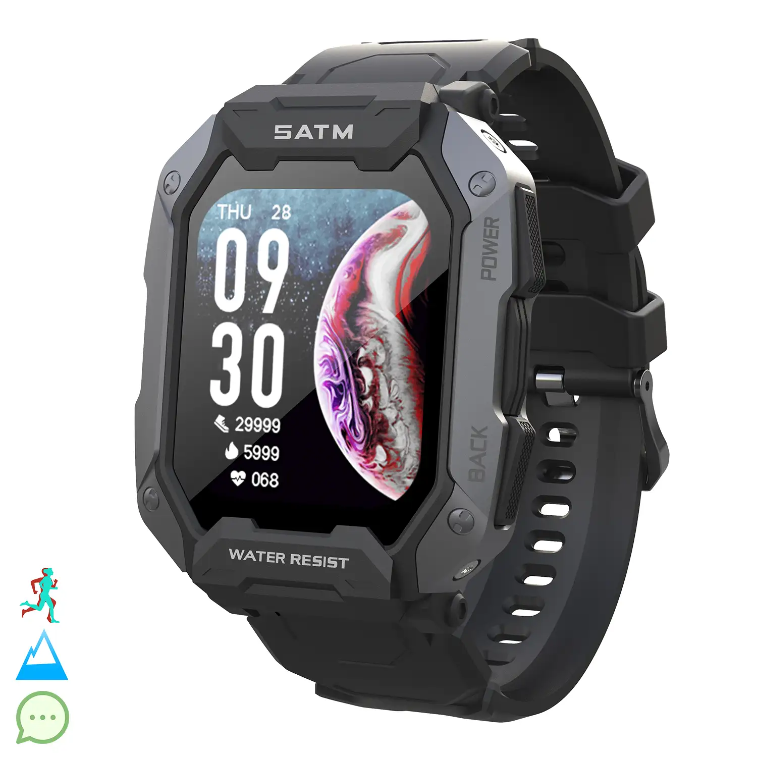 Smartwatch C20 sumergible, pantalla de 1,7 pulgadas y 24 modos deportivos. Monitor cardiaco y de O2.