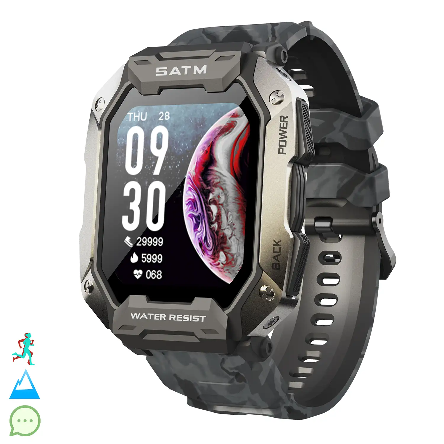 Smartwatch C20 sumergible, pantalla de 1,7 pulgadas y 24 modos deportivos. Monitor cardiaco y de O2.