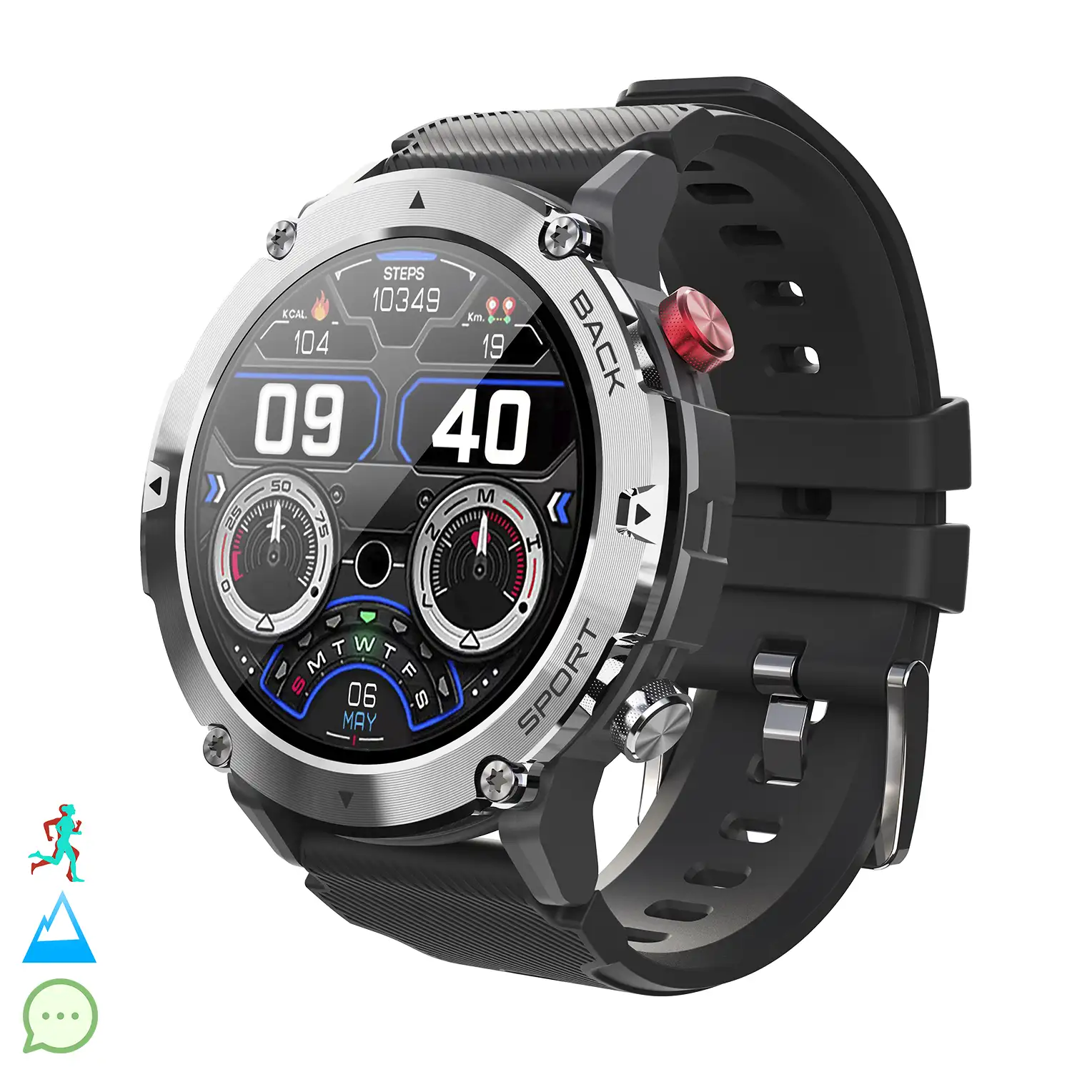 Smartwatch C21 con función de pantalla dividida, 19 modos deportivos. Monitor cardiaco y de O2.