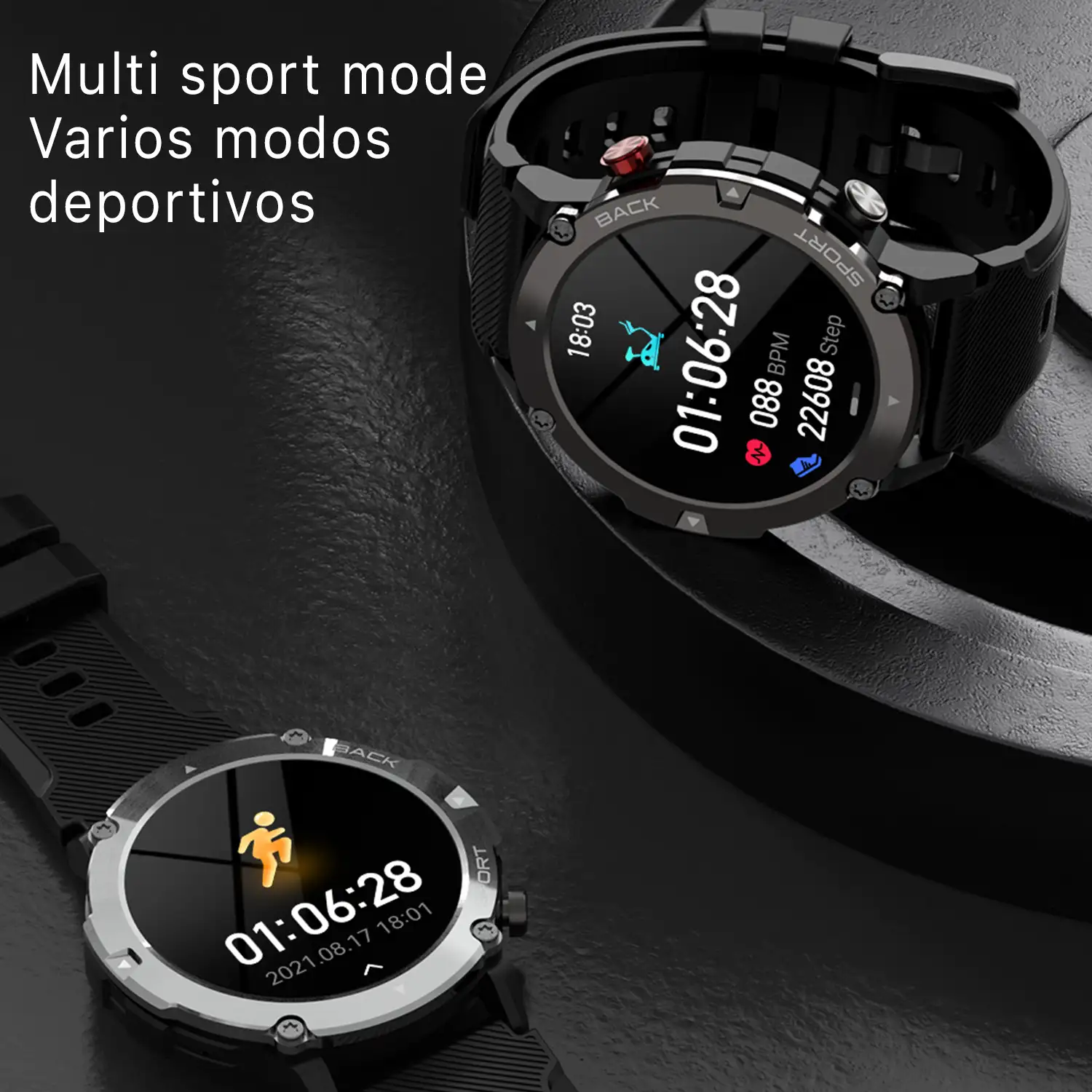 Smartwatch C21 con función de pantalla dividida, 19 modos deportivos. Monitor cardiaco y de O2.