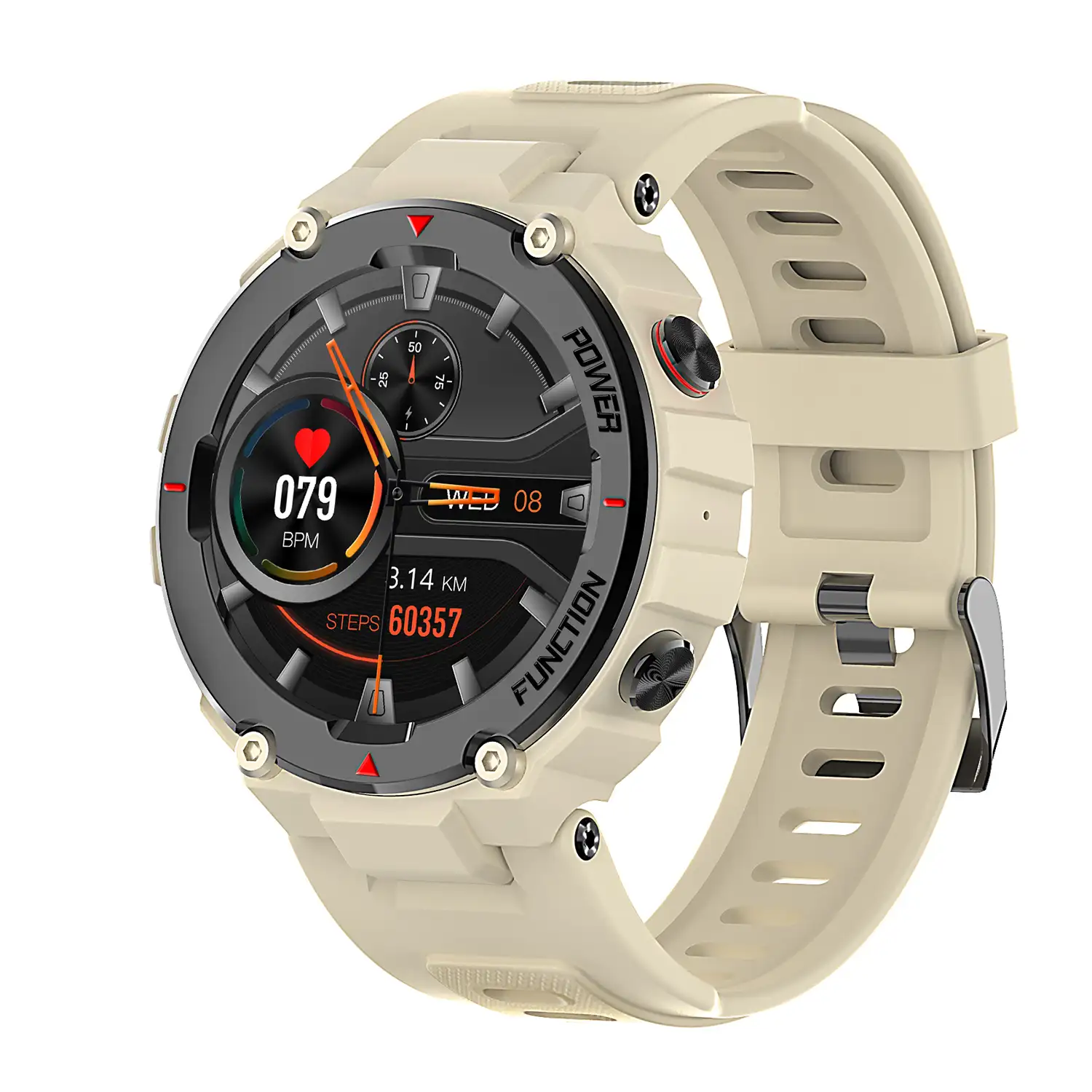 Smartwatch F26 outdoor. Sumergible 30 m, resistencia a temperaturas extremas. Reproductor musical y memoria interna, 10 modos deportivos.