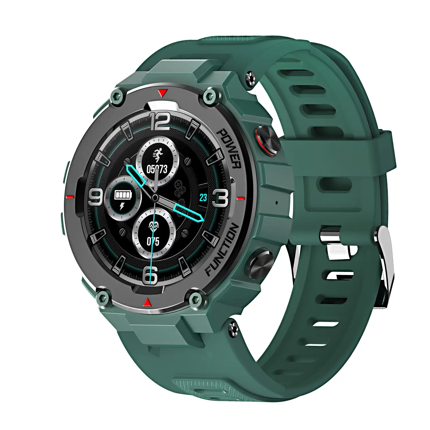 Smartwatch F26 outdoor. Sumergible 30 m, resistencia a temperaturas extremas. Reproductor musical y memoria interna, 10 modos deportivos.