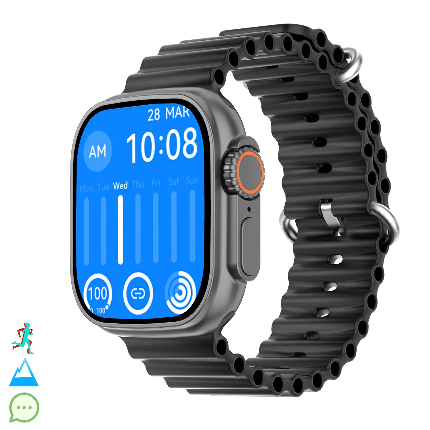  Smartwatch TRAIL DAM8 con pantalla de 2 pulgadas HR y función Always-On. Widgets personalizables. Doble correa, Sea/Trail band.