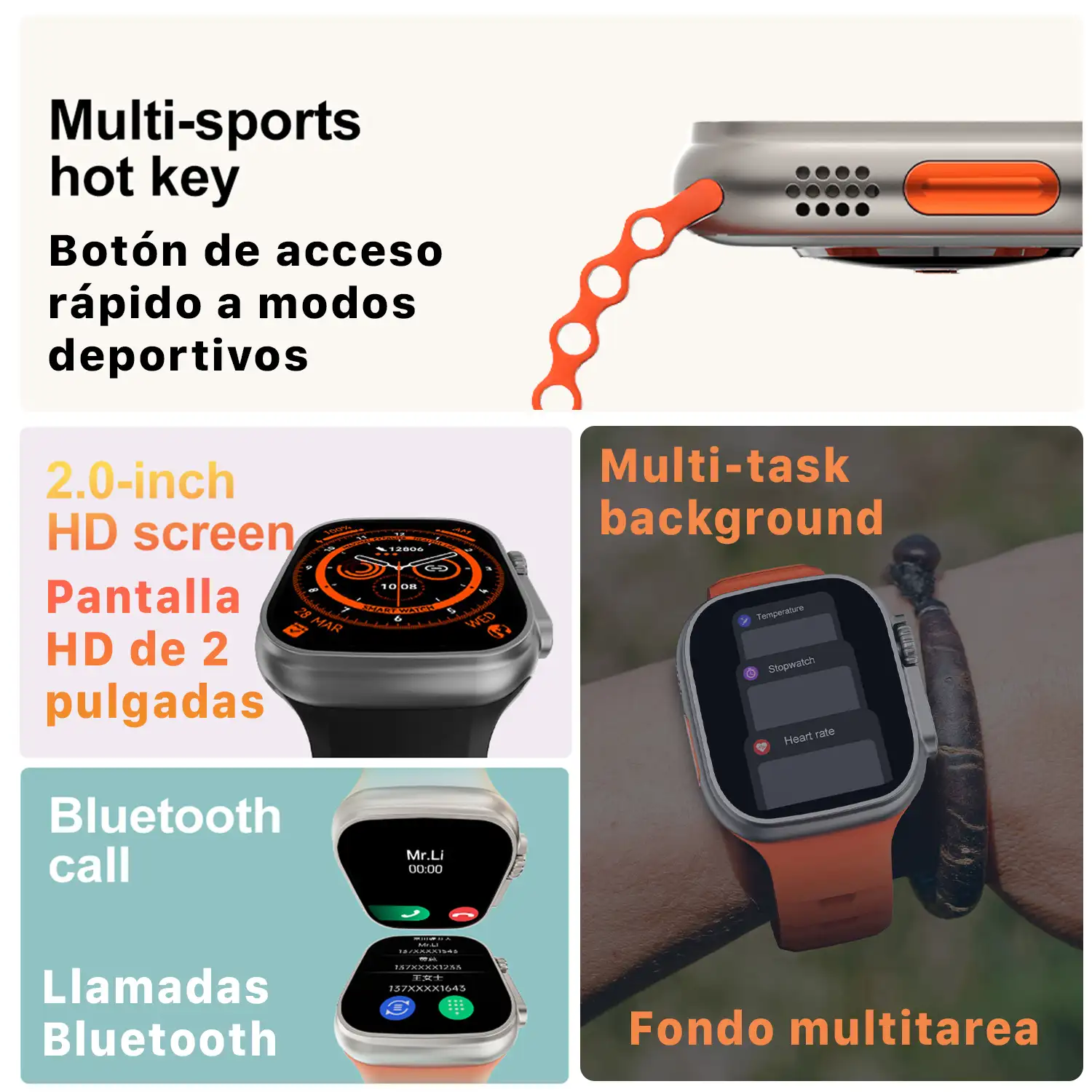  Smartwatch TRAIL DAM8 con pantalla de 2 pulgadas HR y función Always-On. Widgets personalizables. Doble correa, Sea/Trail band.