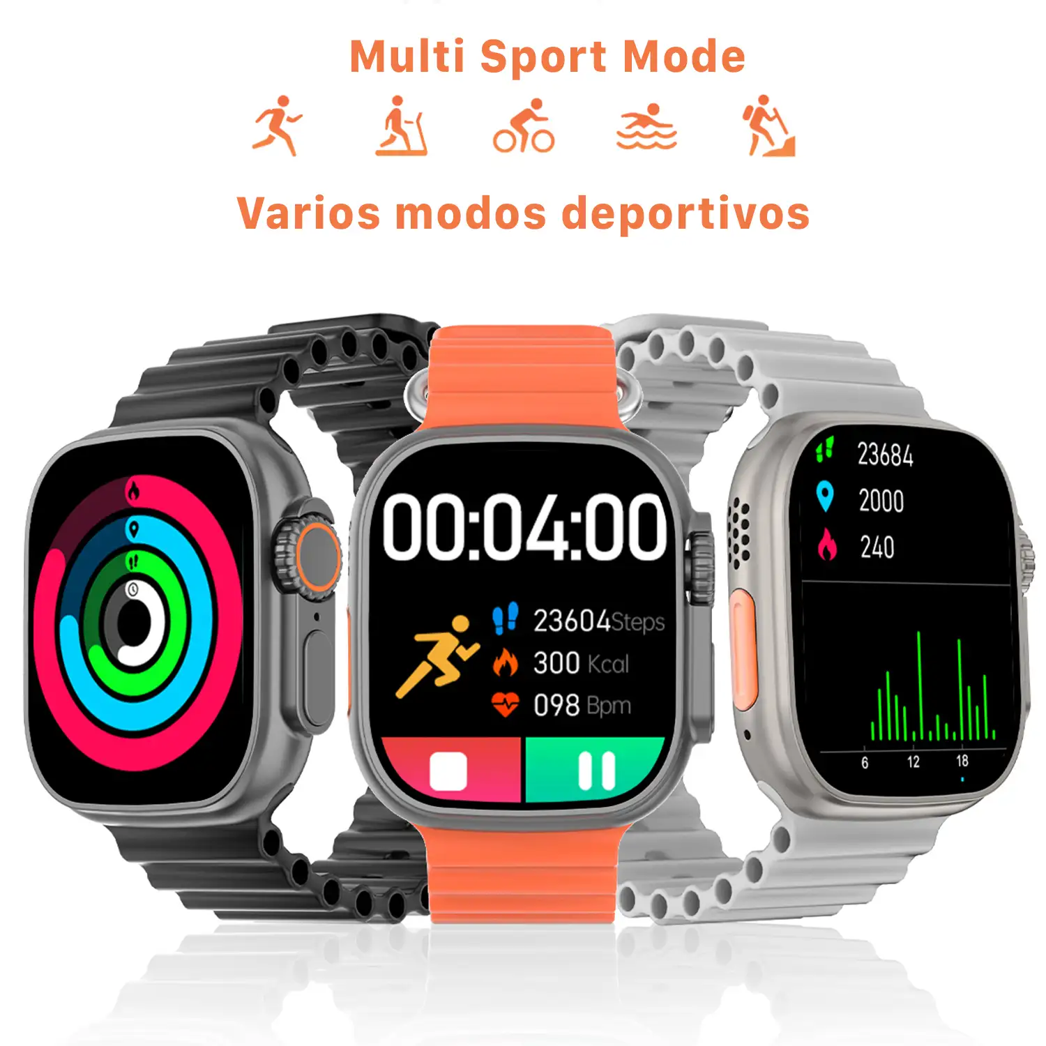  Smartwatch TRAIL DAM8 con pantalla de 2 pulgadas HR y función Always-On. Widgets personalizables. Doble correa, Sea/Trail band.