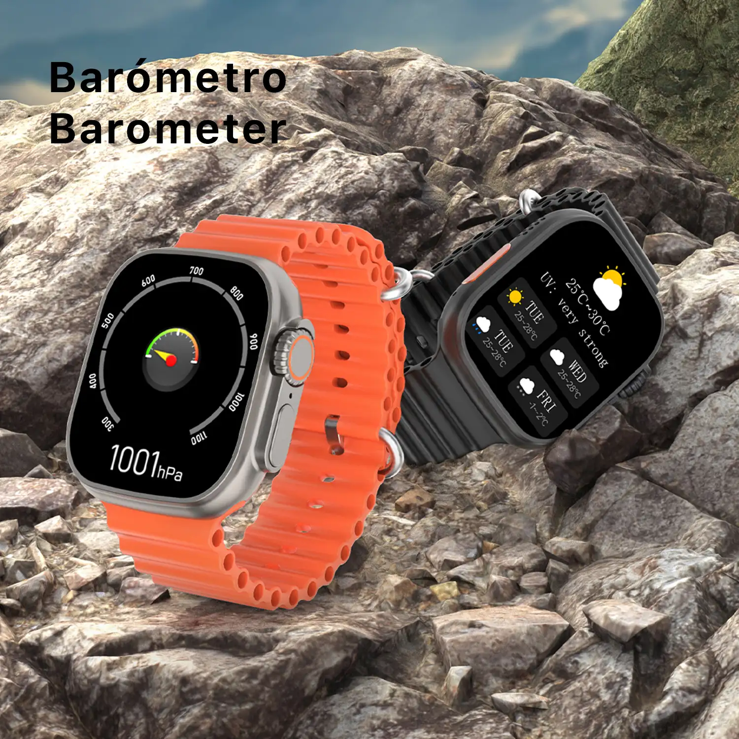  Smartwatch TRAIL DAM8 con pantalla de 2 pulgadas HR y función Always-On. Widgets personalizables. Doble correa, Sea/Trail band.