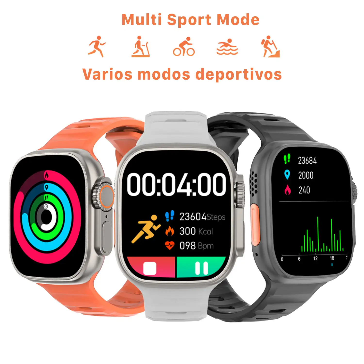 Smartwatch TRAIL DAM8 con pantalla de 2 pulgadas HR y función Always-On. Widgets personalizables.