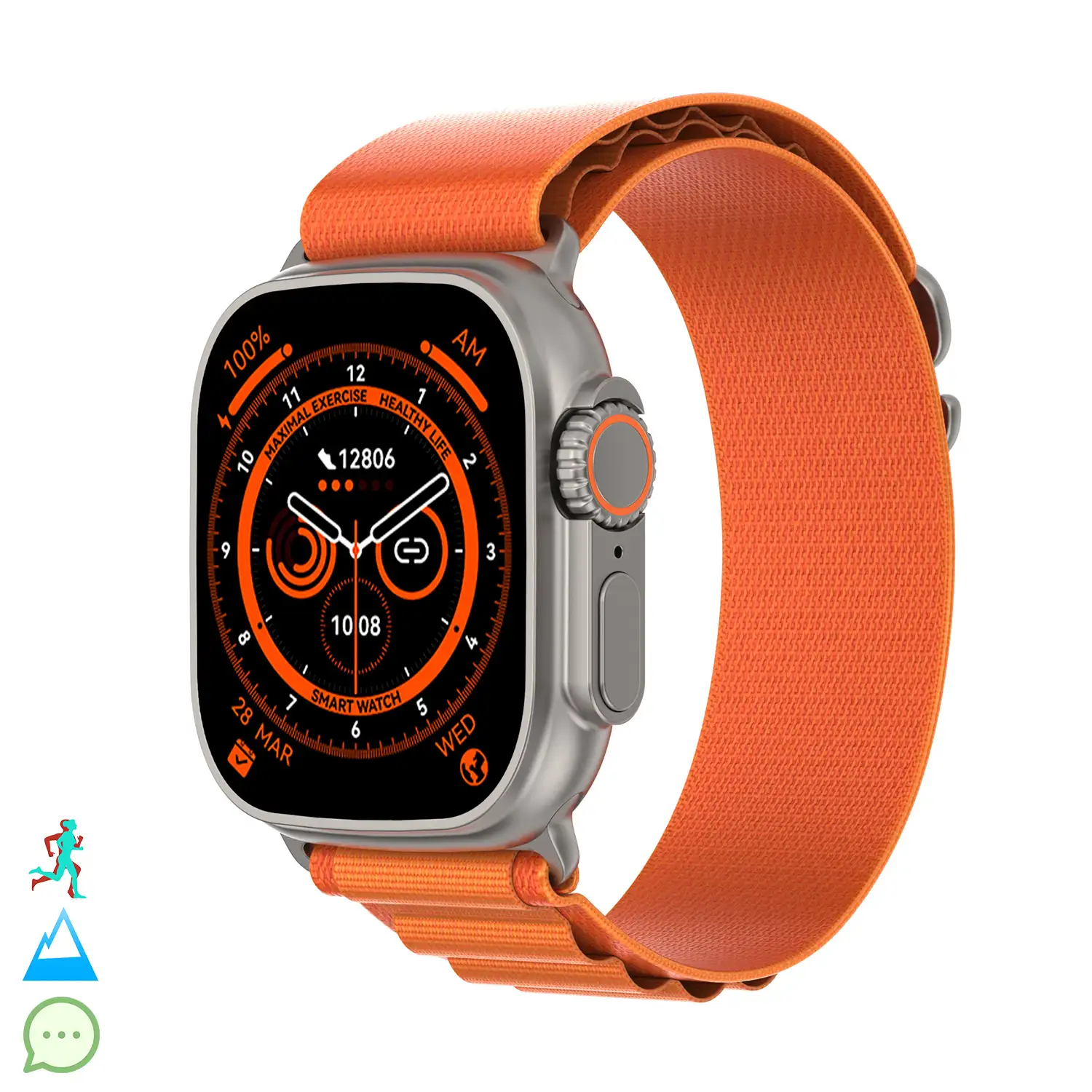 Smartwatch TRAIL DAM8 con pantalla de 2 pulgadas HR y función Always-On. Widgets personalizables. Correa de Nylon.