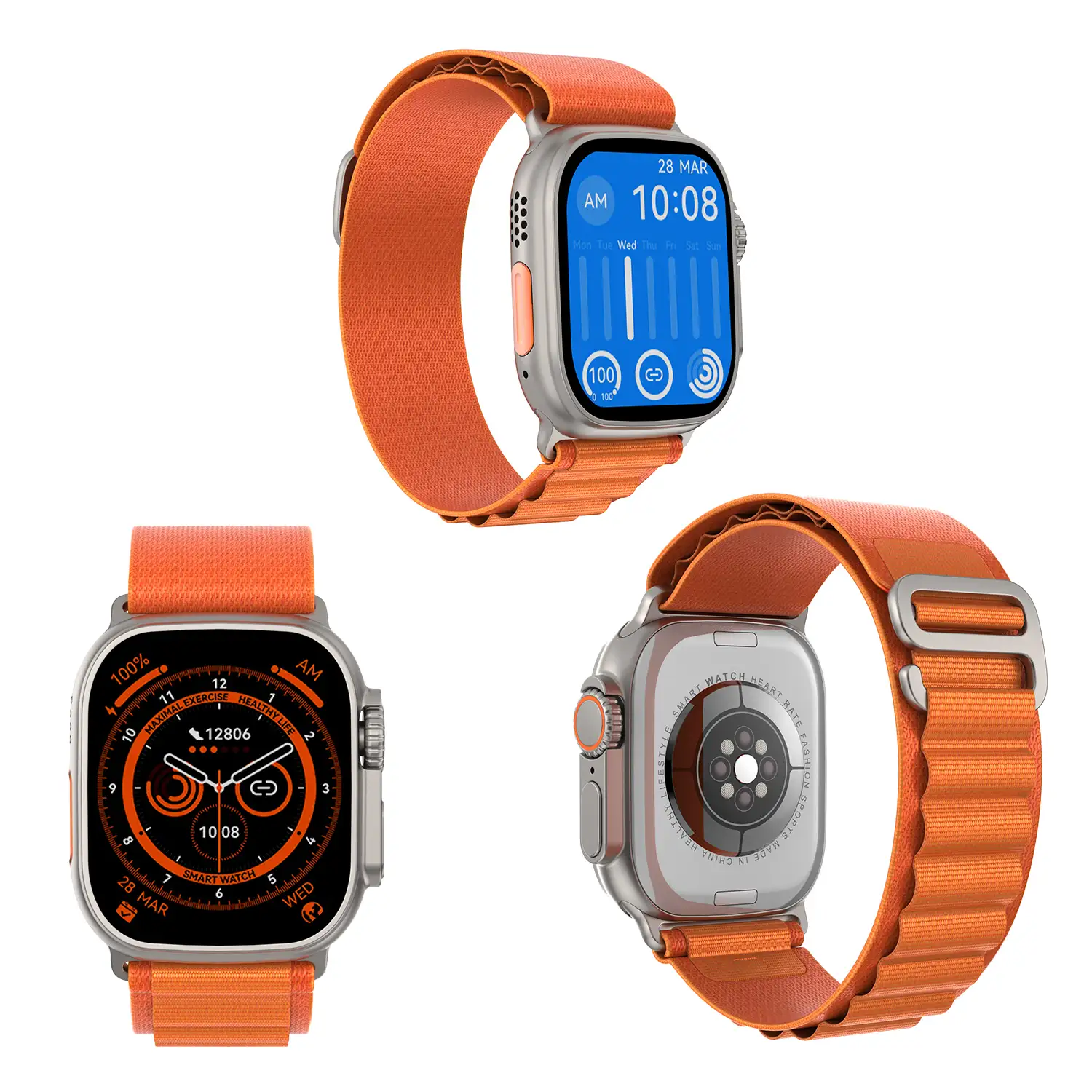 Smartwatch TRAIL DAM8 con pantalla de 2 pulgadas HR y función Always-On. Widgets personalizables. Correa de Nylon.