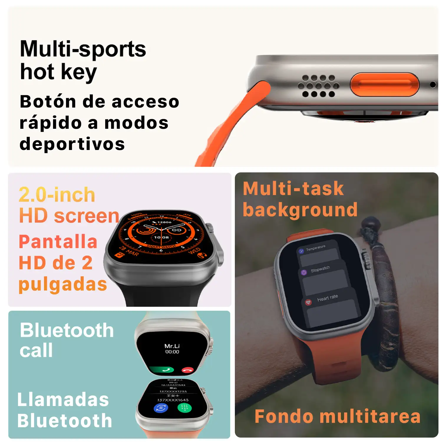 Smartwatch TRAIL DAM8 con pantalla de 2 pulgadas HR y función Always-On. Widgets personalizables.