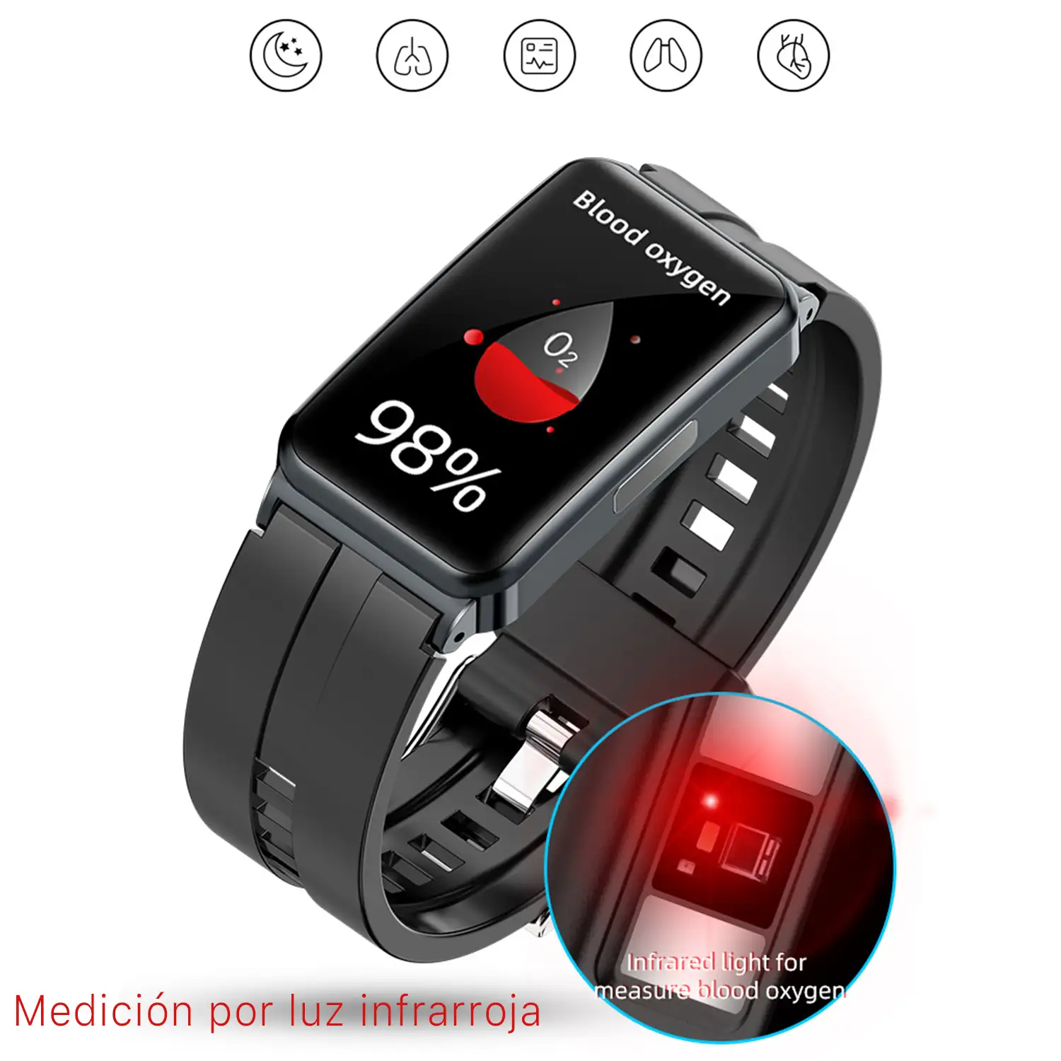 Brazalete inteligente EP01 con medición de glucosa en sangre, ECG, modo multideportivo.