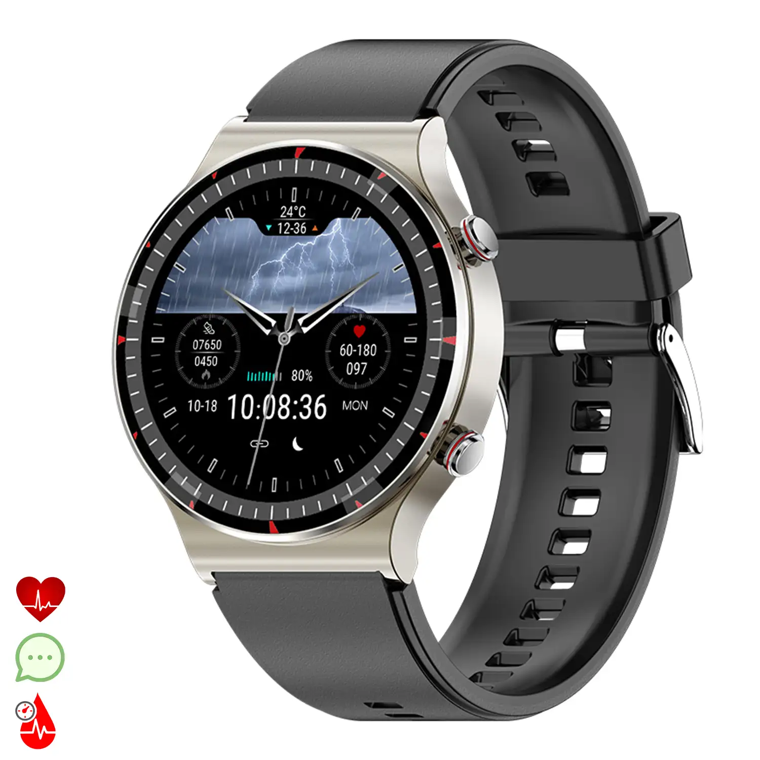 Smartwatch G08 con ECG de grado médico. Monitor de O2 en sangre, apnea del sueño. 10 modos deportivos.