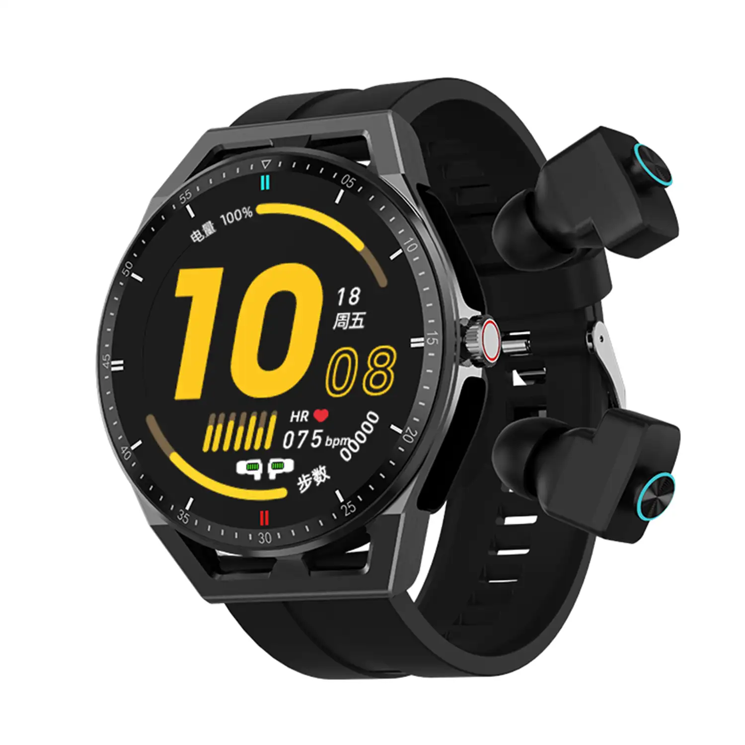 Smartwatch T20 con auriculares TWS integrados. Monitor de tensión y O2 en sangre. Notificaciones de Apps.