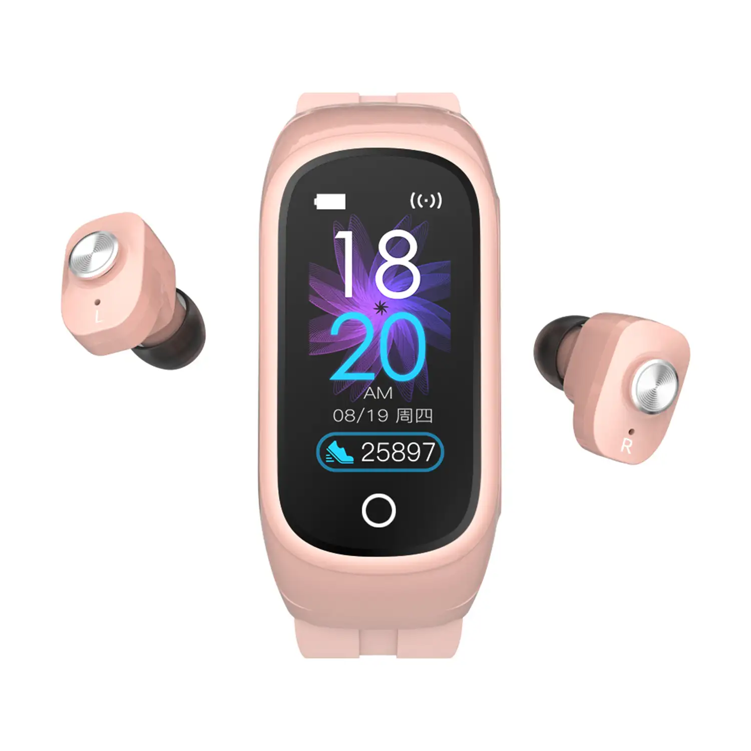 Brazalete inteligente N8 con auriculares TWS integrados. Monitor de tensión, 8 modos deportivos.
