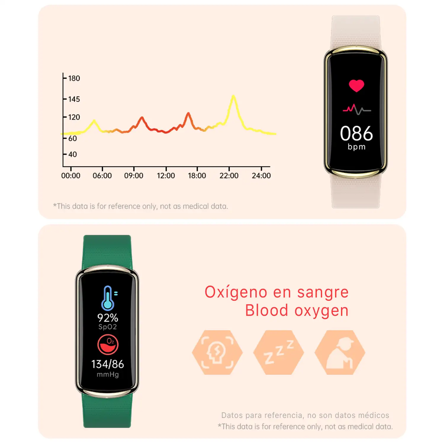 Brazalete inteligente D4 con monitor de tensión y O2. Varios modos deportivos, notificaciones de apps.