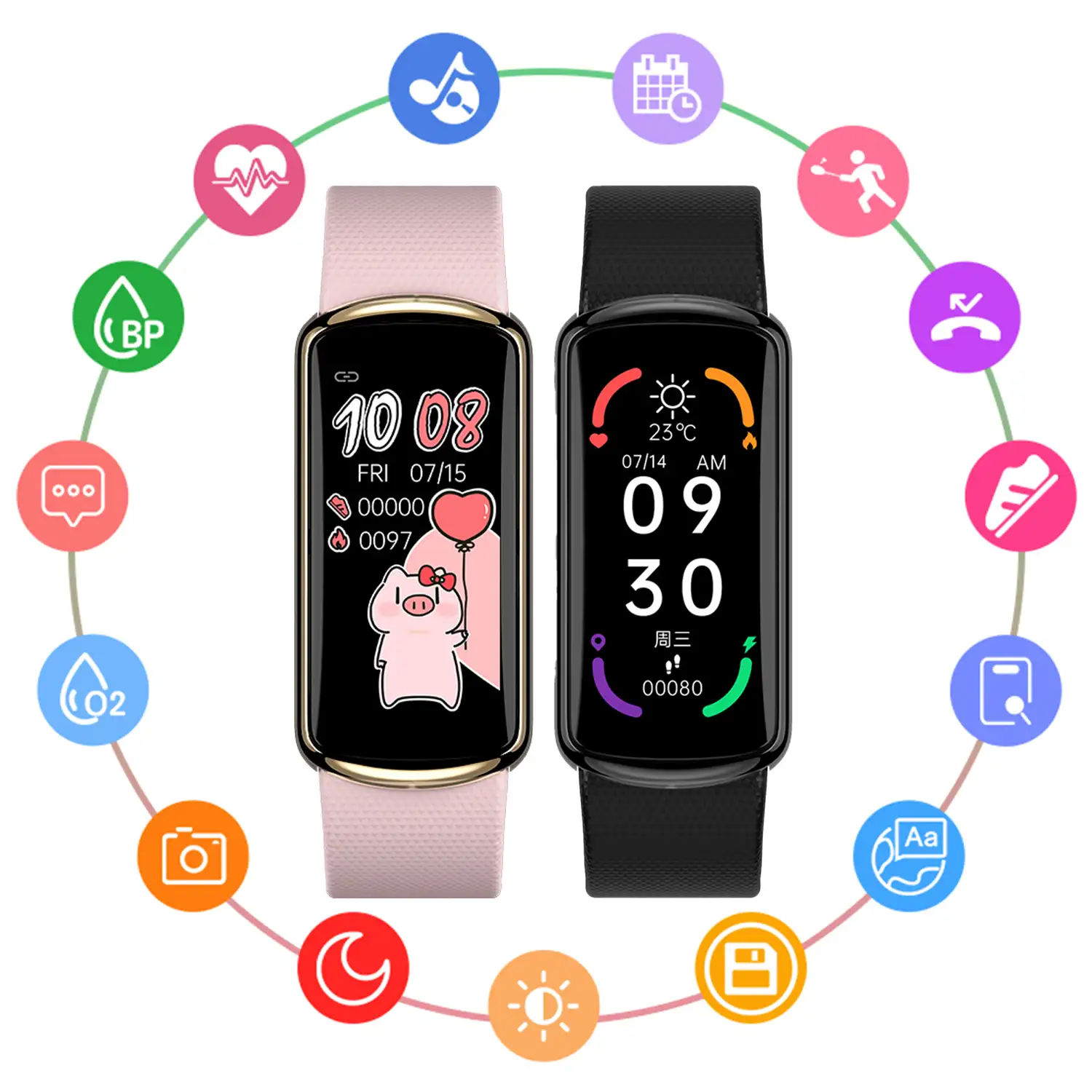 Brazalete inteligente D4 con monitor de tensión y O2. Varios modos deportivos, notificaciones de apps.