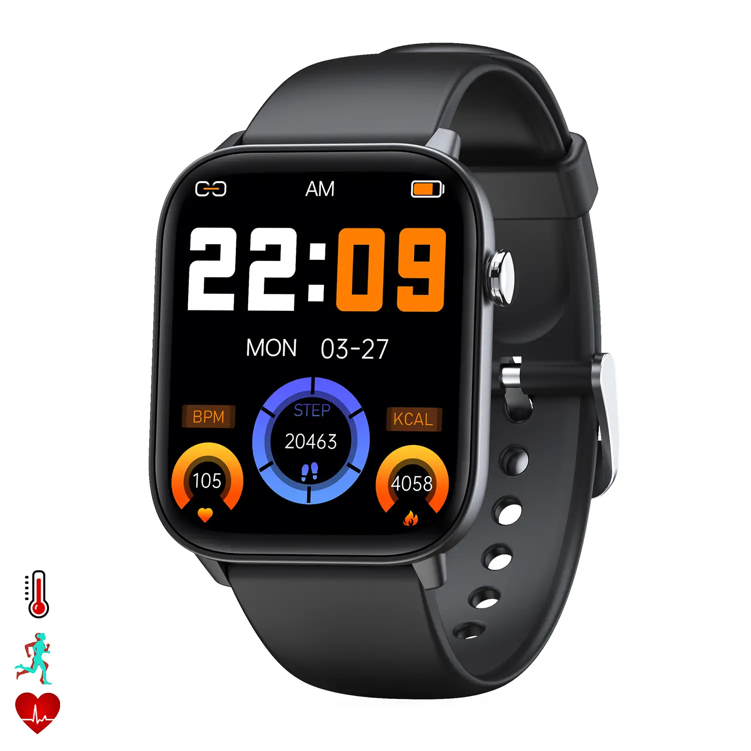 Smartwatch DM19 con pantalla de 1,8, monitor de tensión y O2. Varios modos deportivos, notificaciones de apps.