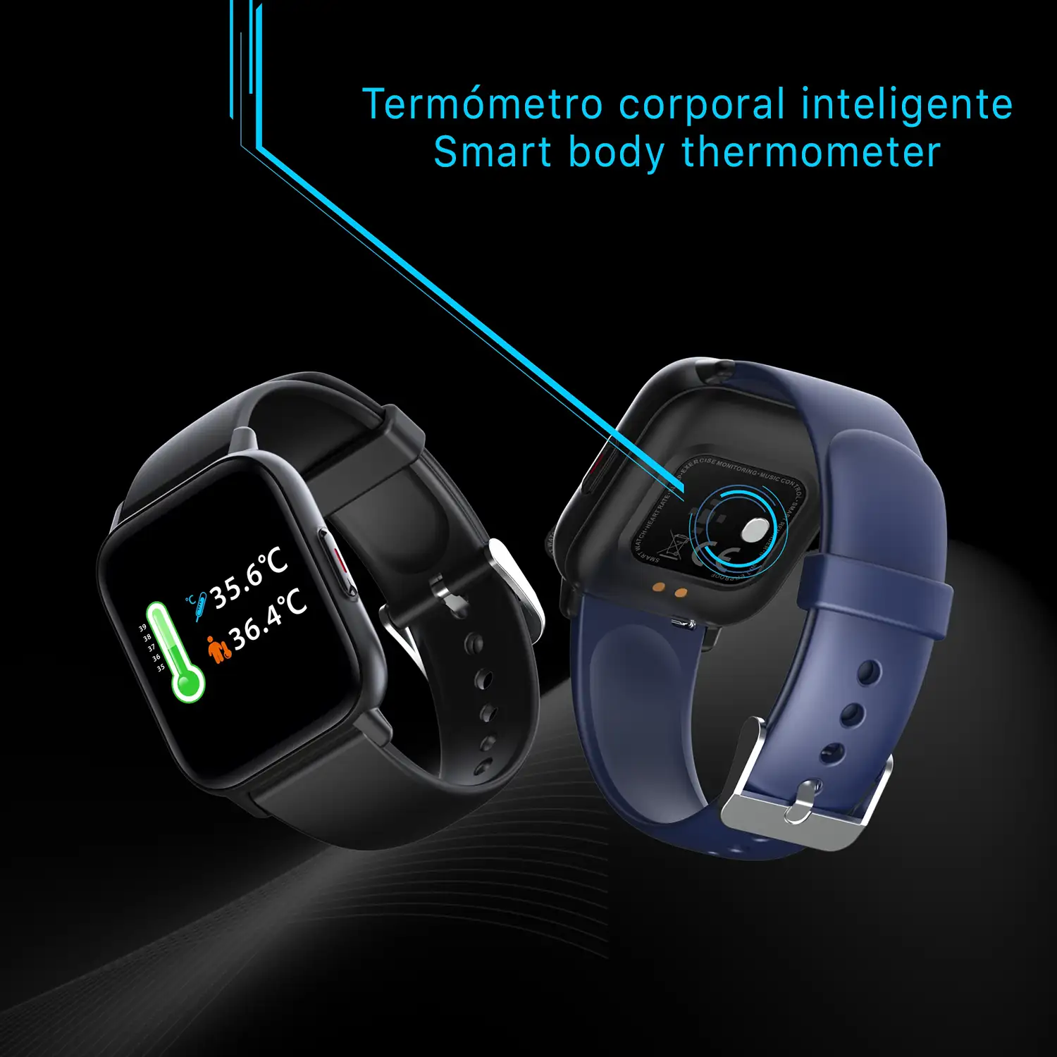 Smartwatch QS16 con termómetro corporal, monitor de tensión y O2. 24 modos deportivos, notificaciones de apps.