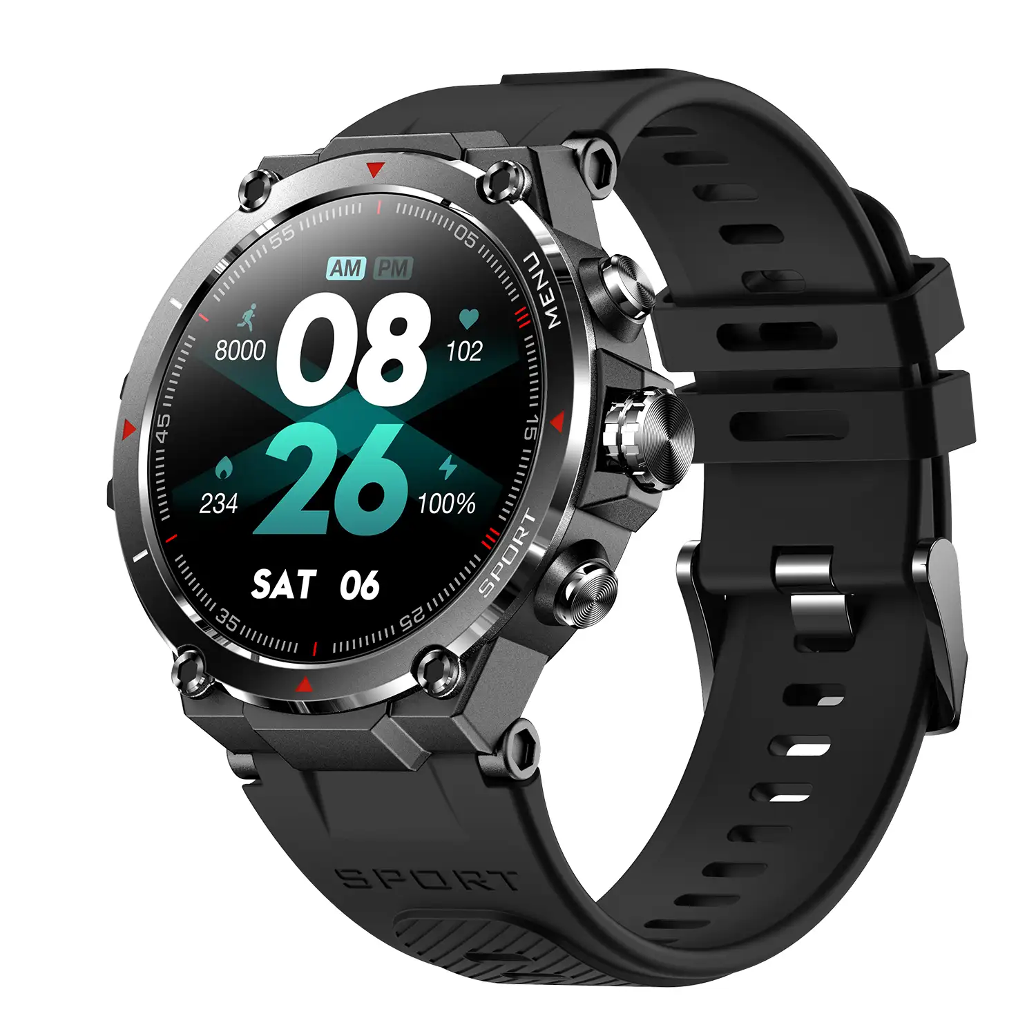 Smartwatch HM03 de grado militar, con GPS de triple posicionamiento. Monitor cardiaco y de O2. Notificaciones de apps.