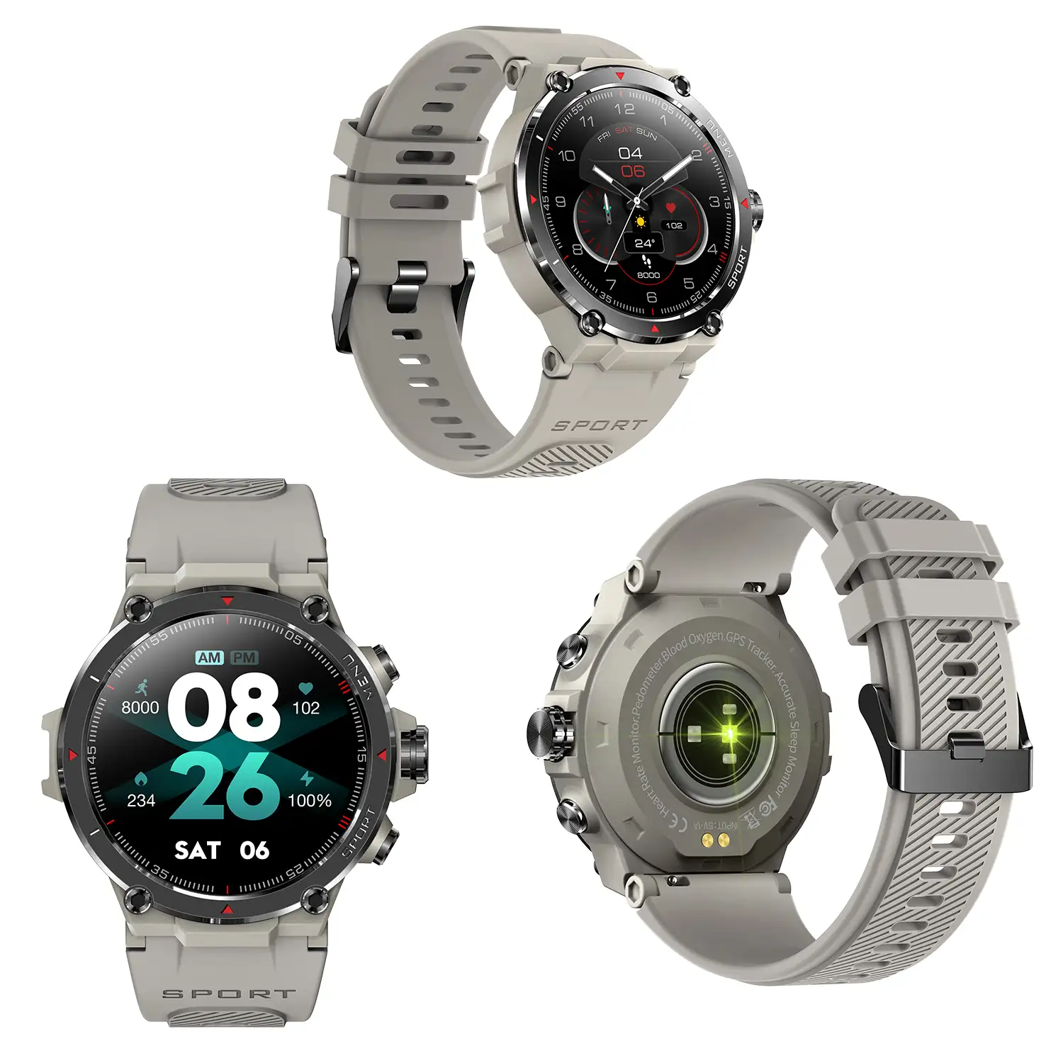 Smartwatch HM03 de grado militar, con GPS de triple posicionamiento. Monitor cardiaco y de O2. Notificaciones de apps.