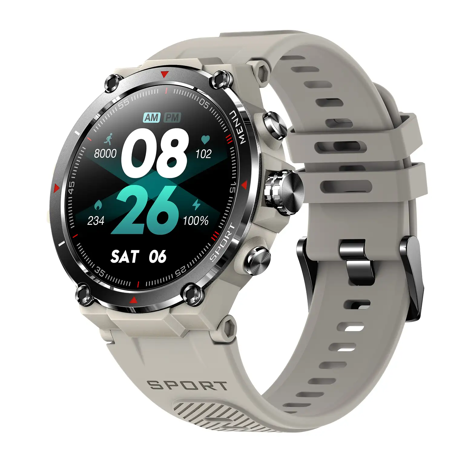 Smartwatch HM03 de grado militar, con GPS de triple posicionamiento. Monitor cardiaco y de O2. Notificaciones de apps.