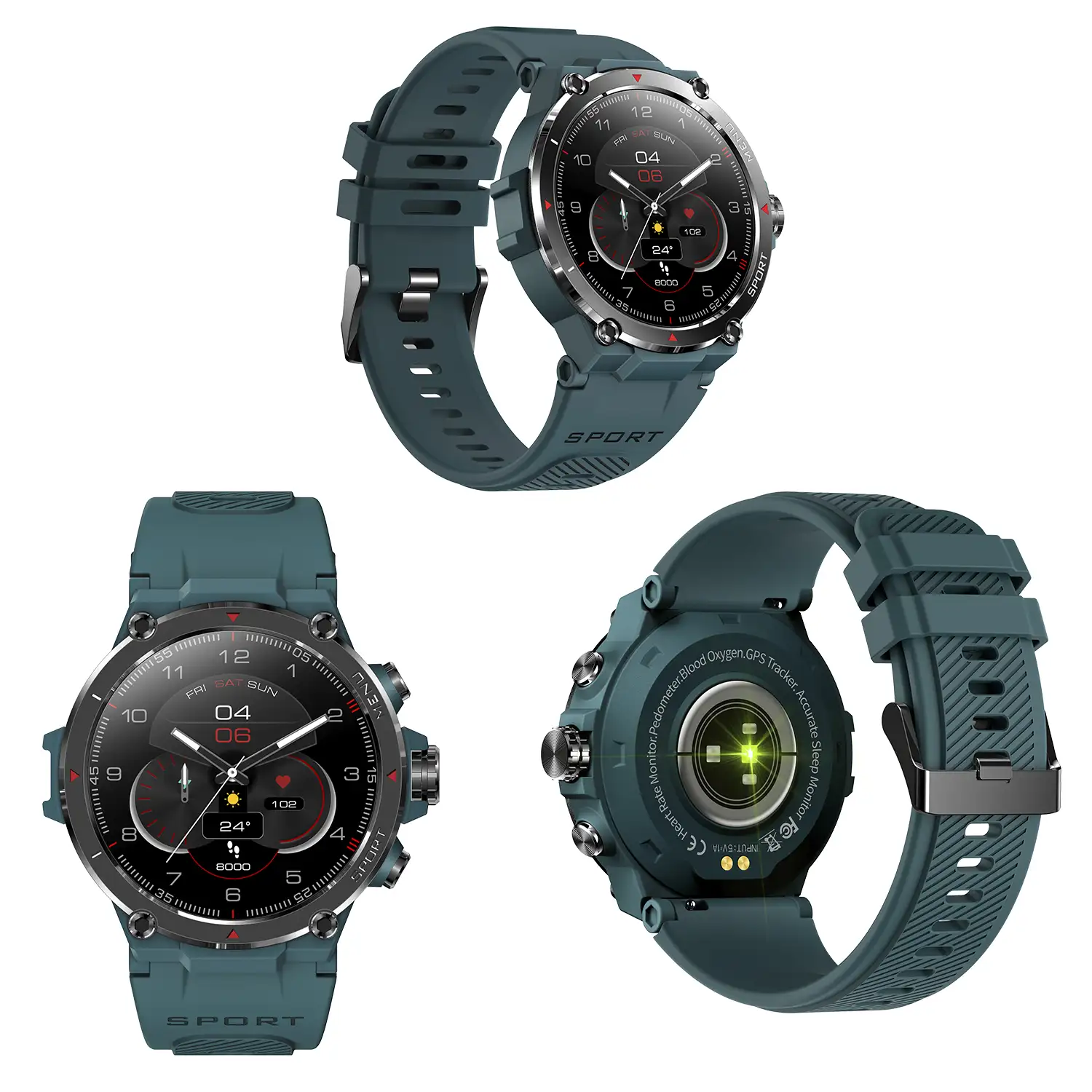 Smartwatch HM03 de grado militar, con GPS de triple posicionamiento. Monitor cardiaco y de O2. Notificaciones de apps.