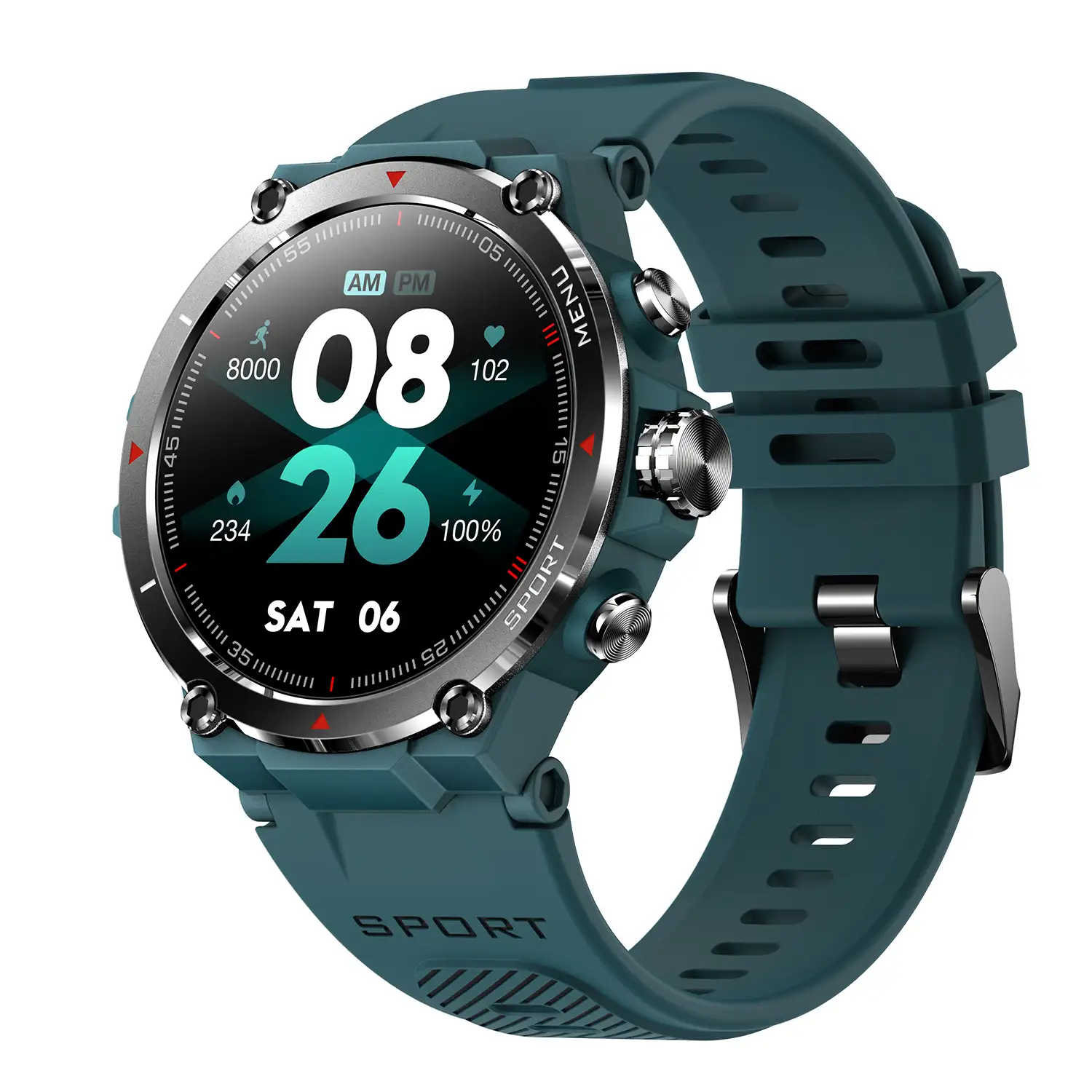 Smartwatch HM03 de grado militar, con GPS de triple posicionamiento. Monitor cardiaco y de O2. Notificaciones de apps.