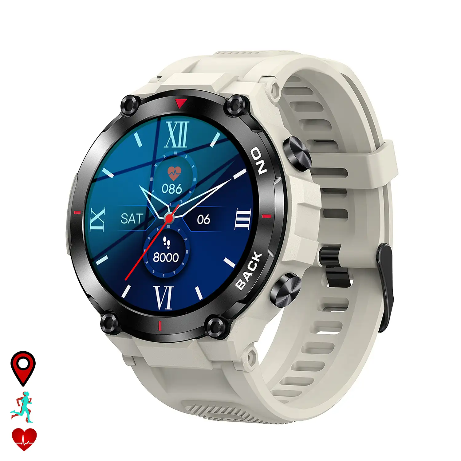 Smartwatch K37 con bateria de 480mAh de larga duracion. Monitor cardiaco y de O2. Notificaciones de