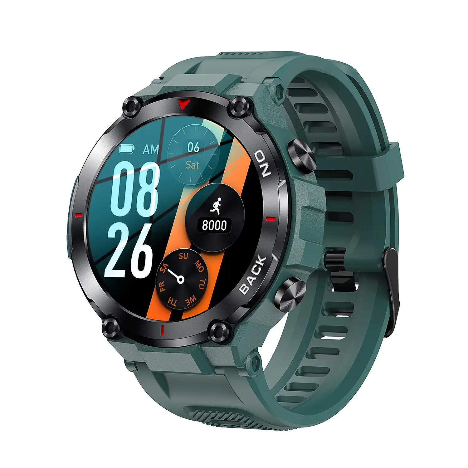 Smartwatch K37 con bateria de 480mAh de larga duracion. Monitor cardiaco y de O2. Notificaciones de