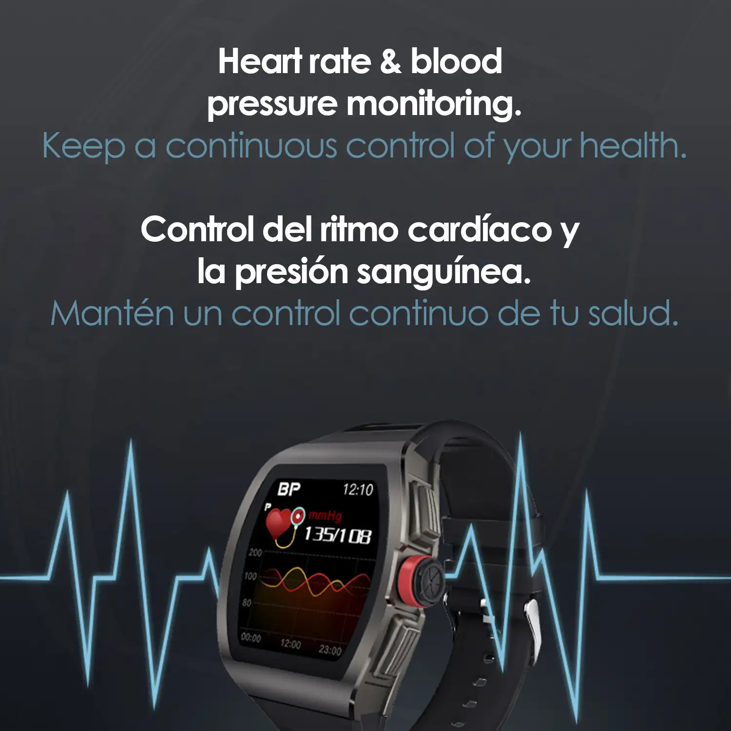 Smartwatch M2 con monitor de tensión, cardíaco, 10 modos multideportivos. Notificaciones de Apps.