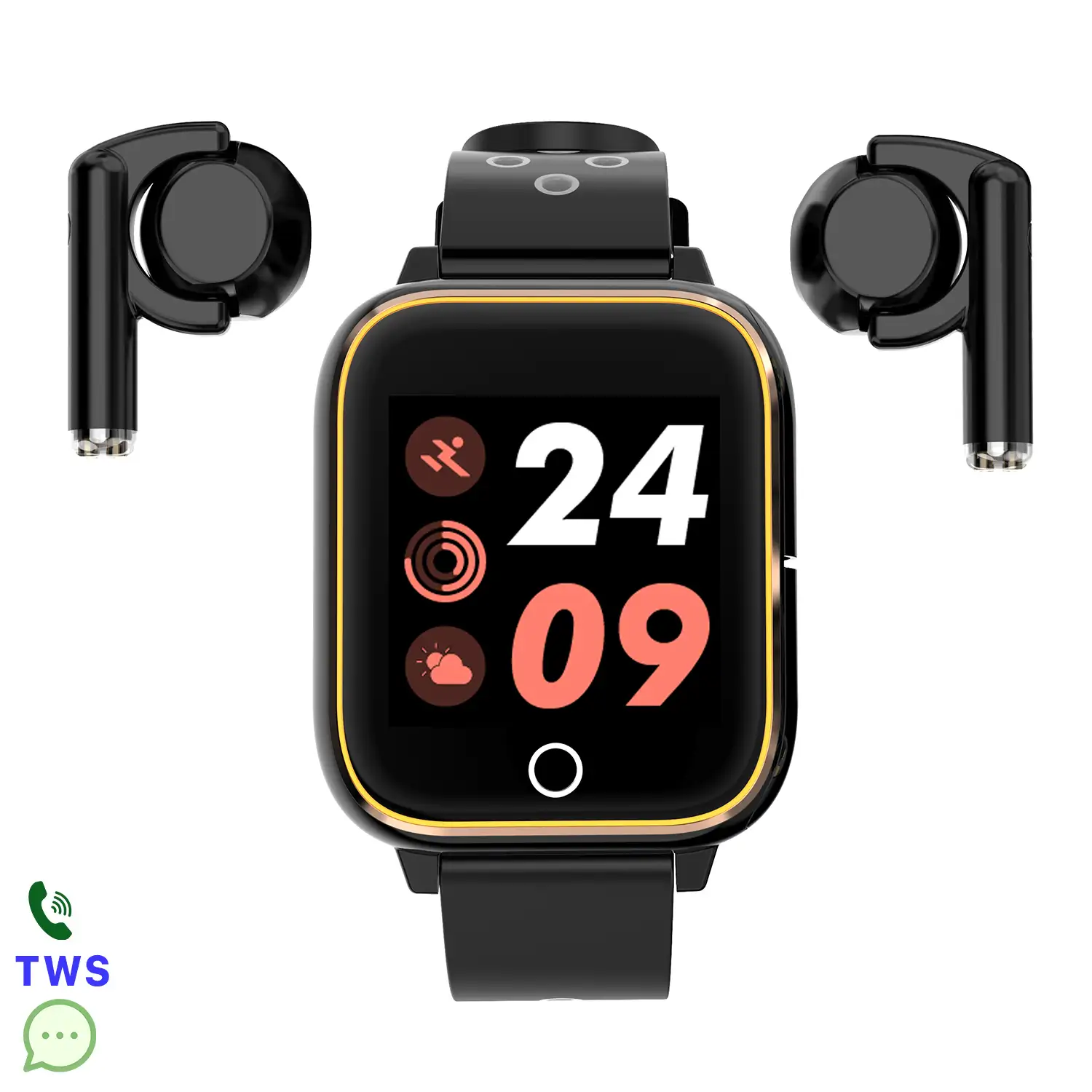 Smartwatch M6 con auriculares TWS integrados. Monitor de tensión y O2 en sangre. Notificaciones de Apps.