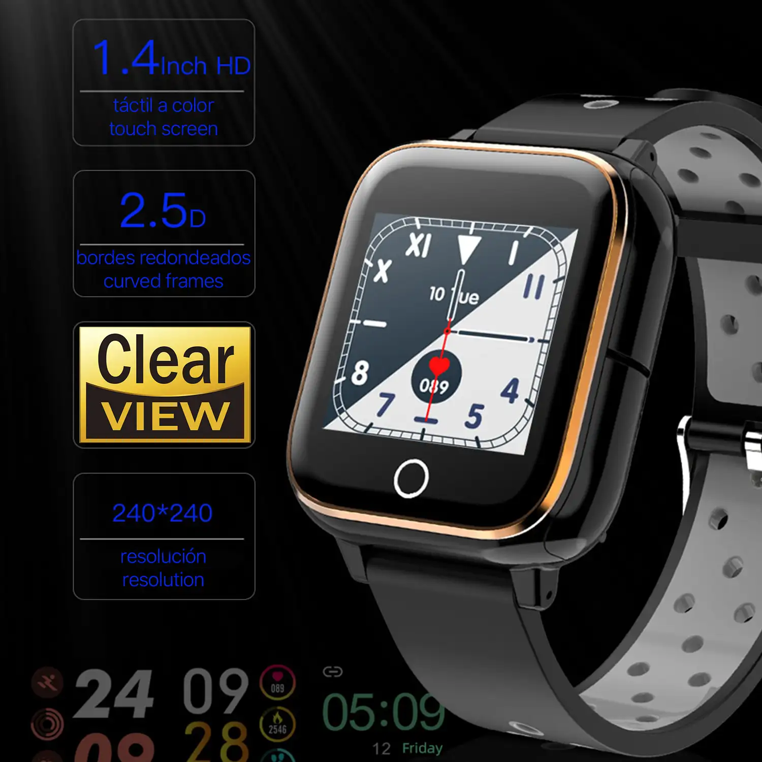 Smartwatch M6 con auriculares TWS integrados. Monitor de tensión y O2 en sangre. Notificaciones de Apps.